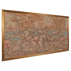Large Vintage Panoramic Tapestry, Continental, Needlepoint, Decorative Panel