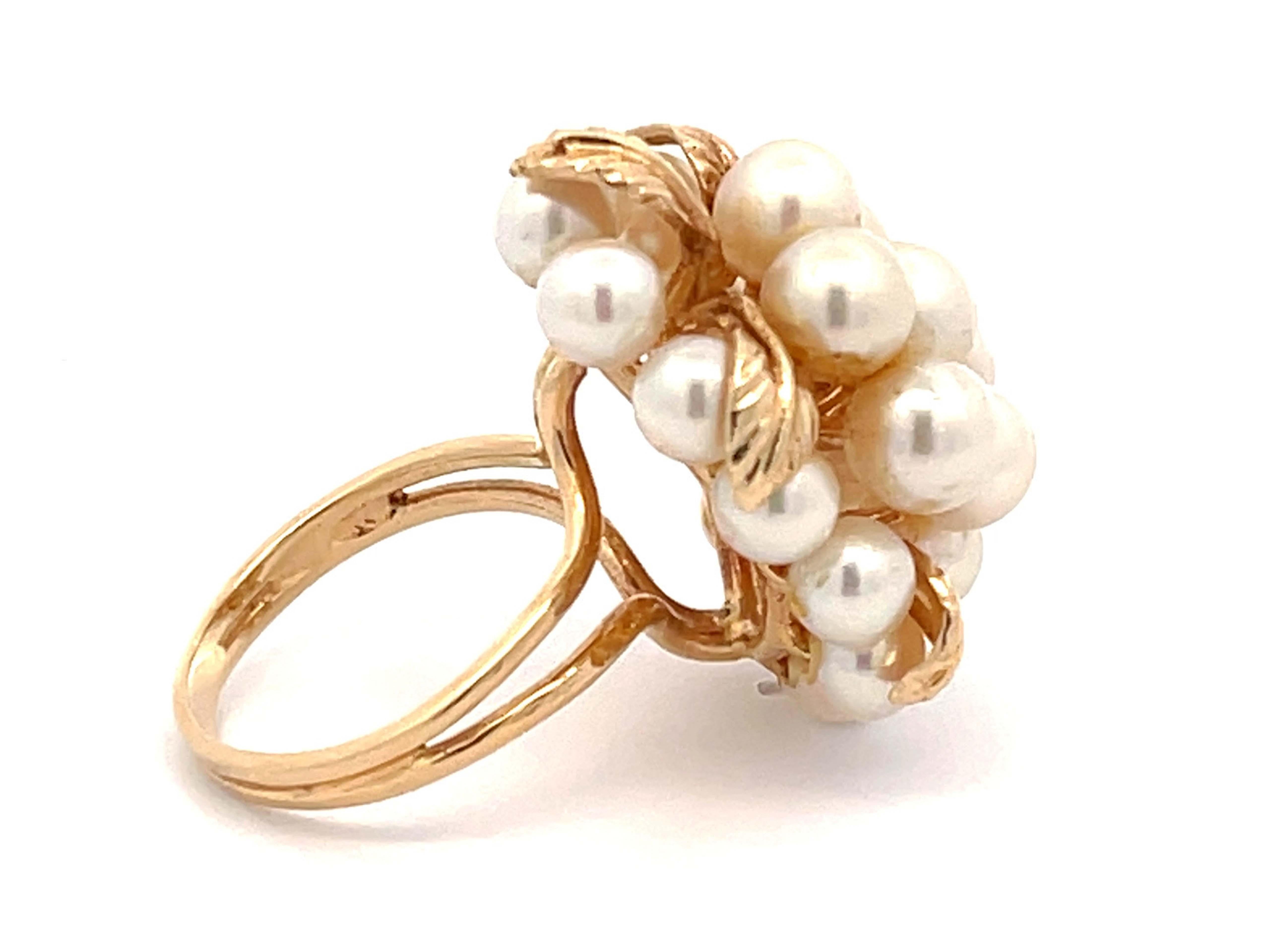 Modern Large Vintage Pearl Cluster Ring in 14k Yellow Gold For Sale