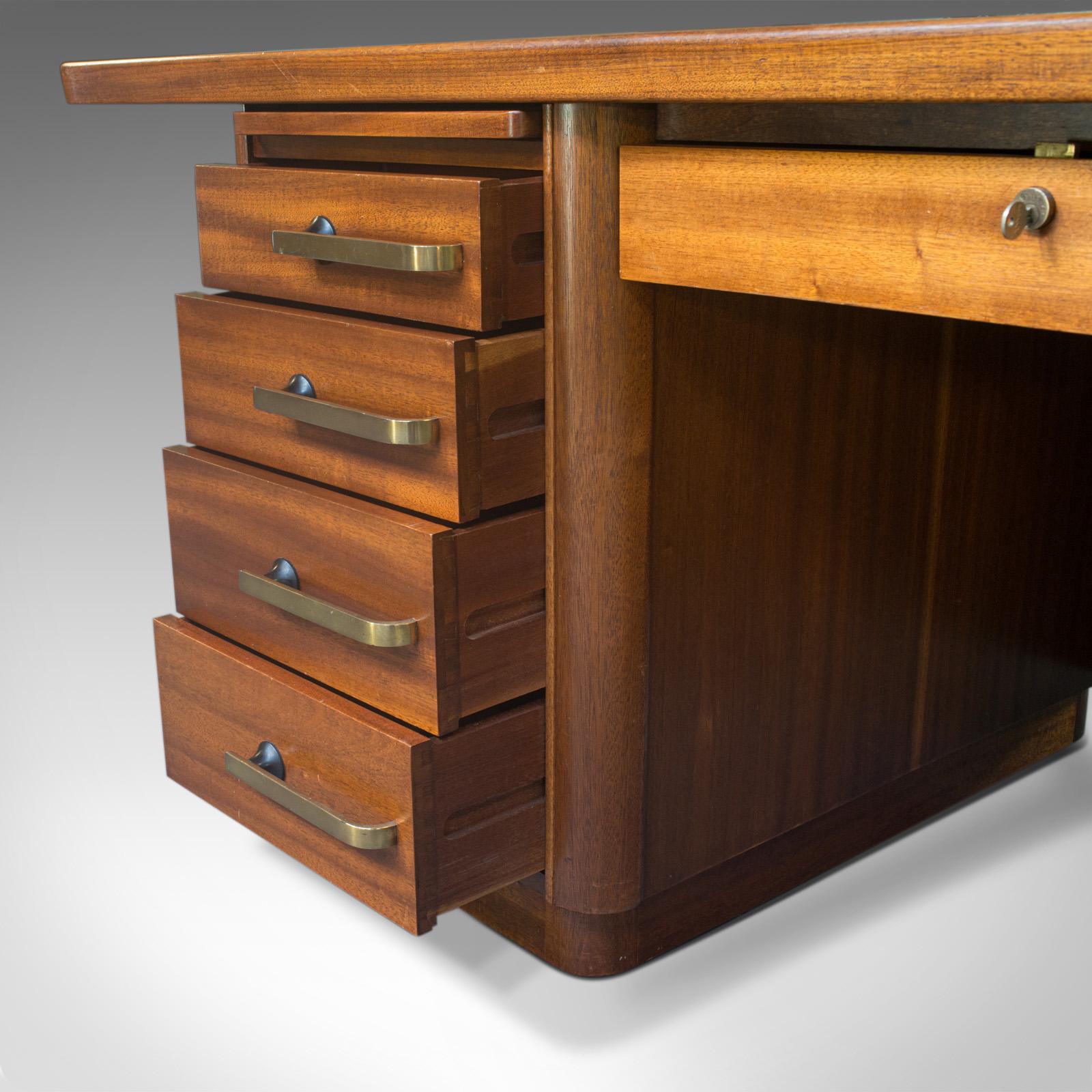 Large Vintage Pedestal Desk, Teak, Leather, Art Deco, Office, Abbess, circa 1950 4