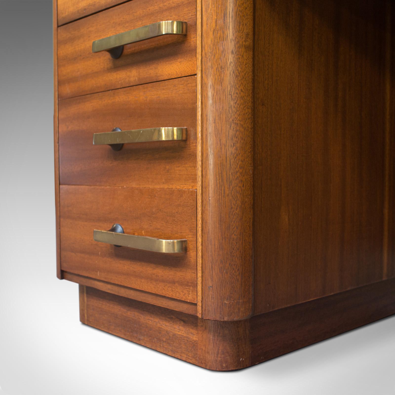 Large Vintage Pedestal Desk, Teak, Leather, Art Deco, Office, Abbess, circa 1950 5