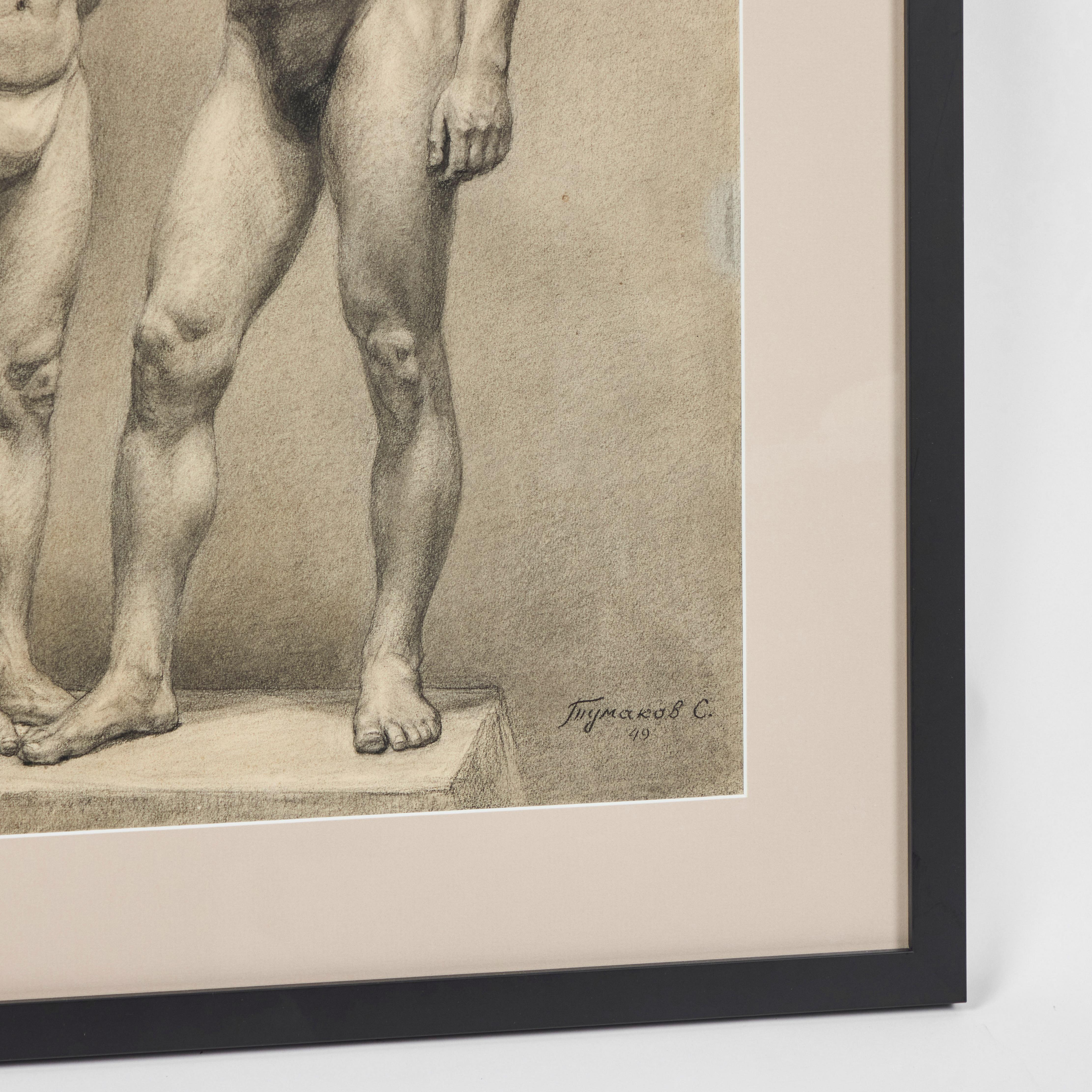 Large Vintage Pencil Drawing, Signed by Russian Artist Tumakov, '49 For Sale 2