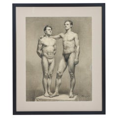 Grand dessin vintage au crayon signé par l'artiste russe Tumakov, '49