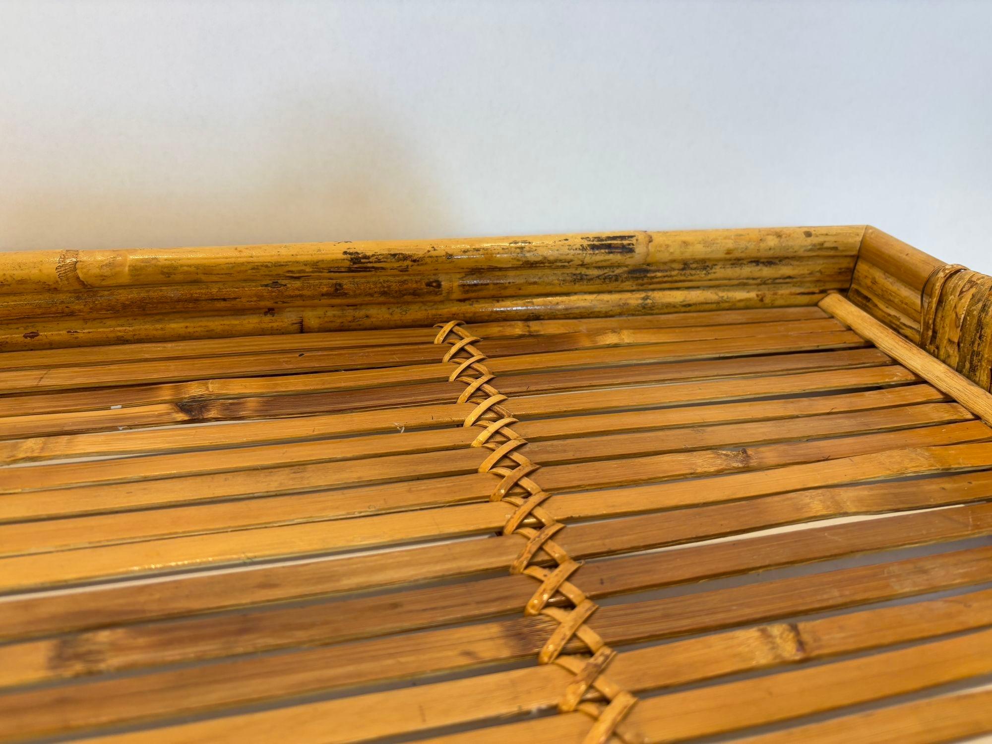 Large Vintage Pencil Rattan Bamboo Serving Tray With Handles 8
