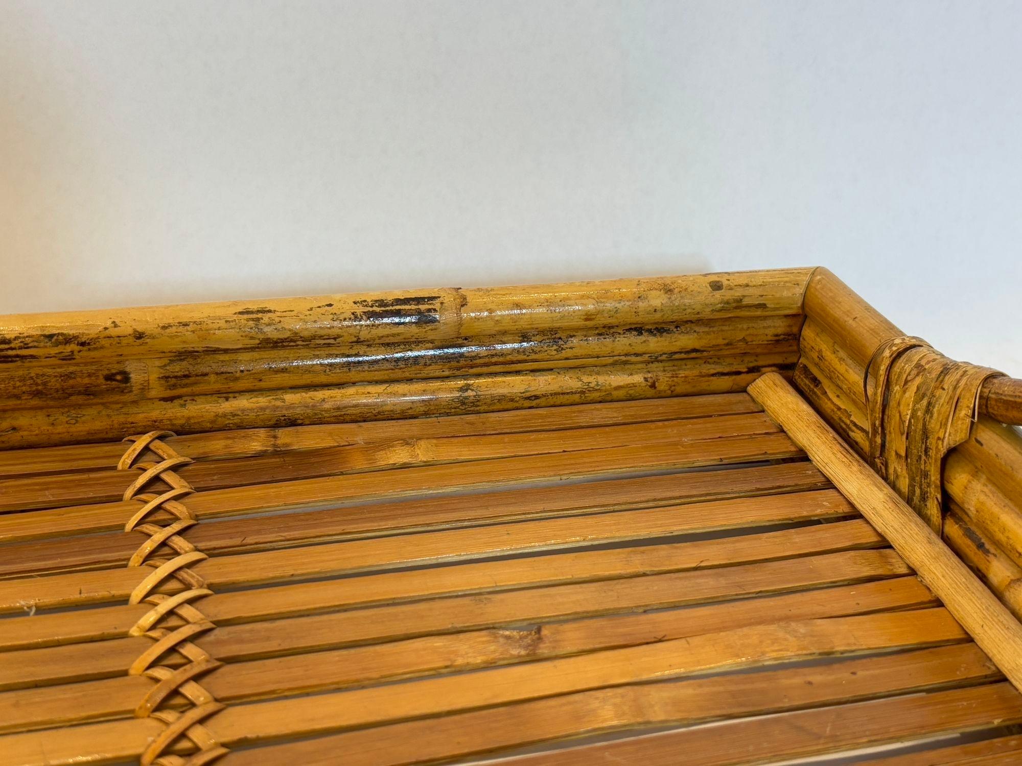 Large Vintage Pencil Rattan Bamboo Serving Tray With Handles 9