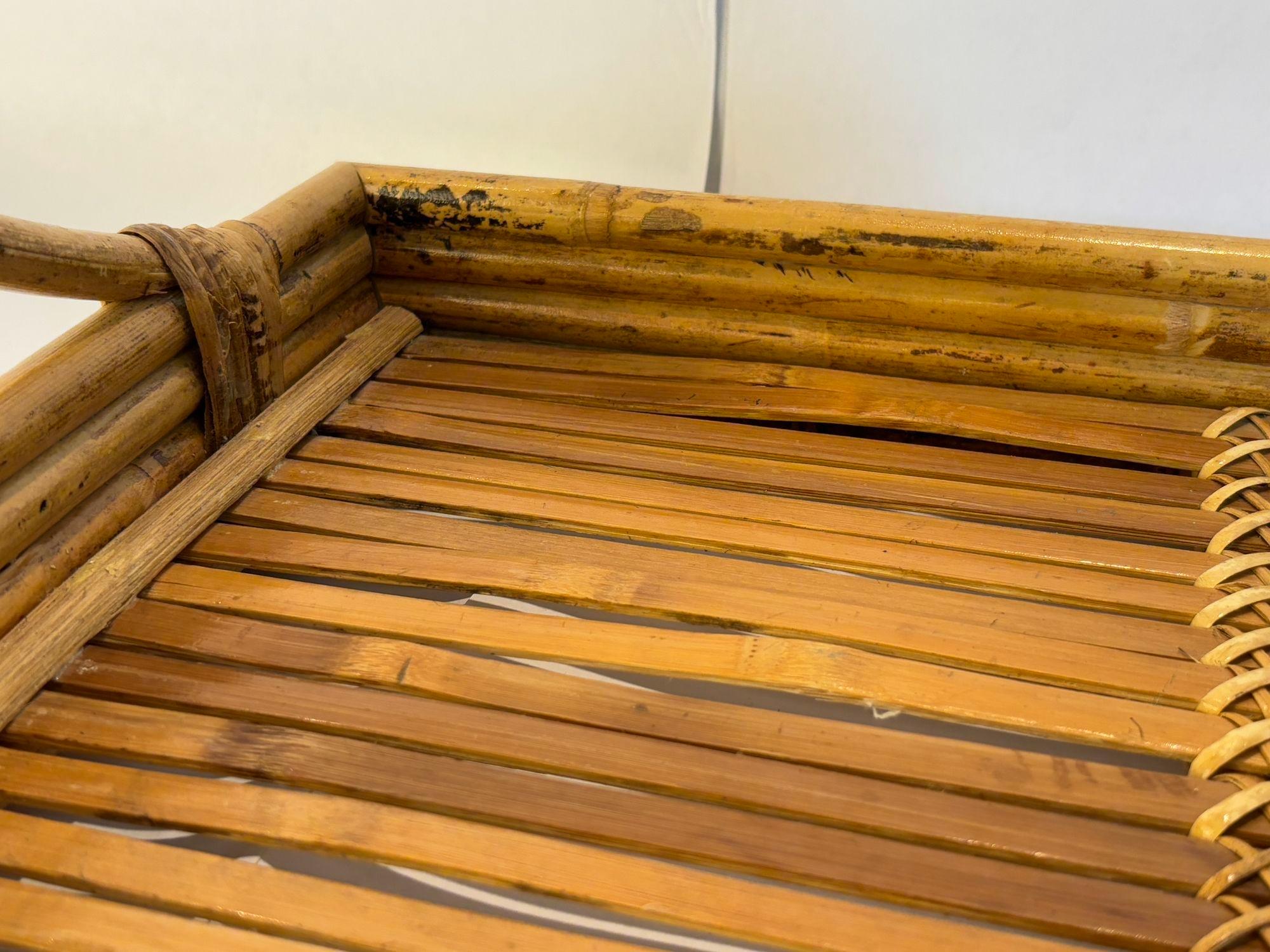 Large Vintage Pencil Rattan Bamboo Serving Tray With Handles 10