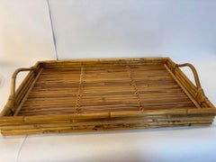 Großes Vintage-Serviertablett aus Bleistift, Rattan und Bambus mit Griffen
