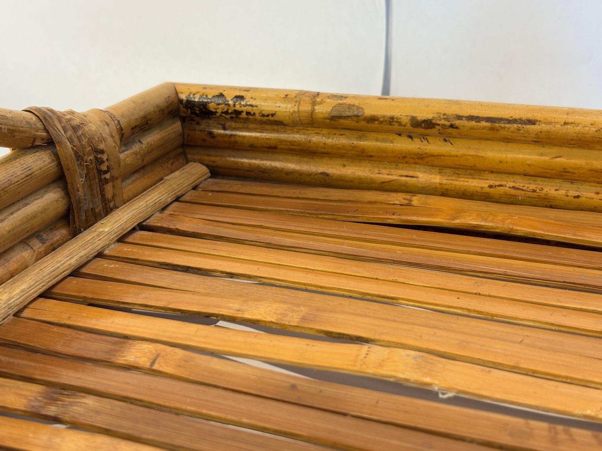 Large Vintage Pencil Rattan Bamboo Serving Tray With Handles 13