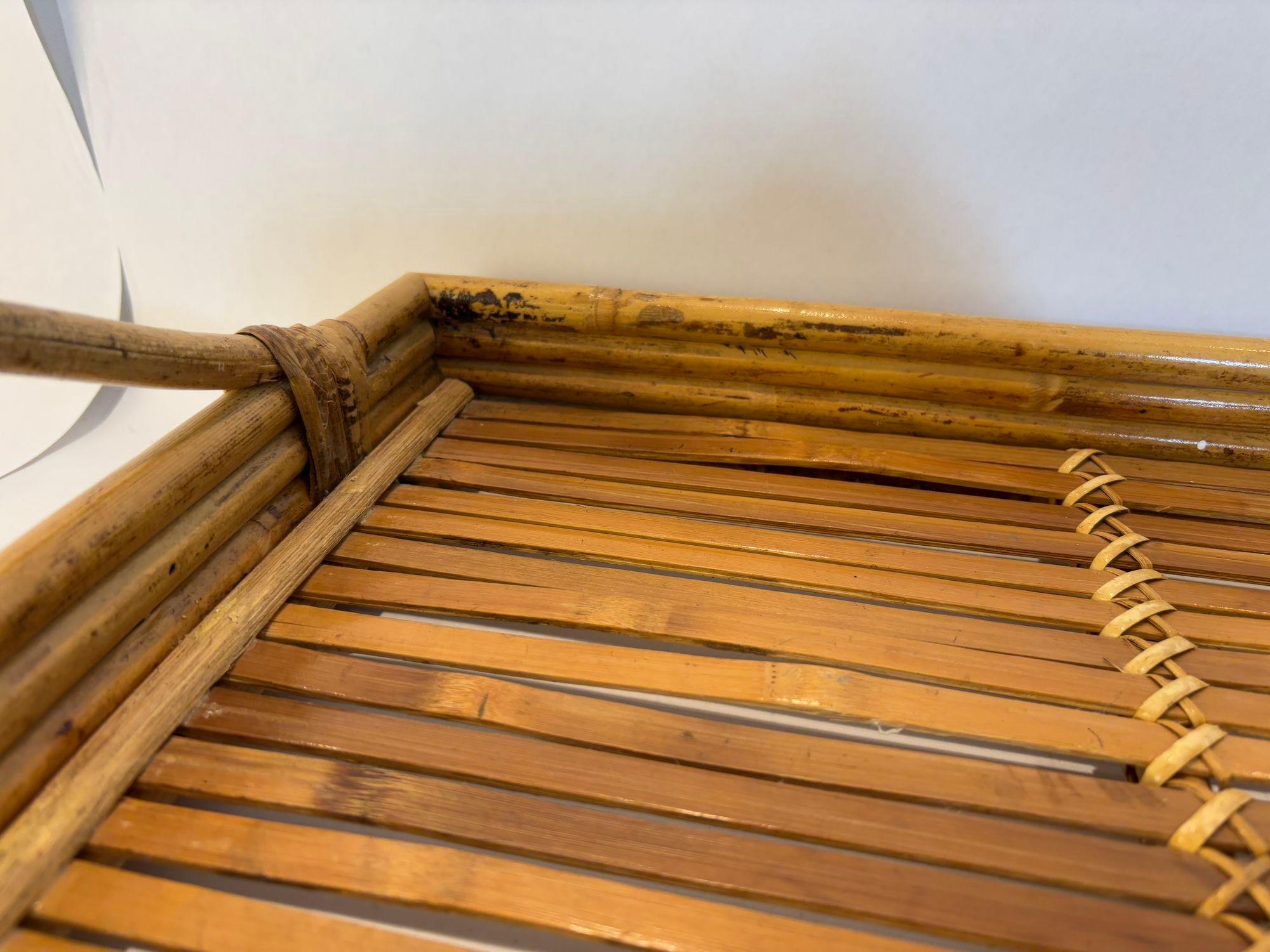 Large Vintage Pencil Rattan Bamboo Serving Tray With Handles 2