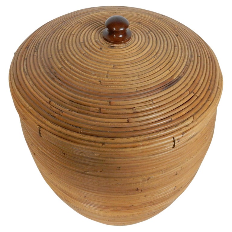 Large Reed Basket Large Vintage Pencil Reed Lidded Floor Basket For Sale at 1stDibs