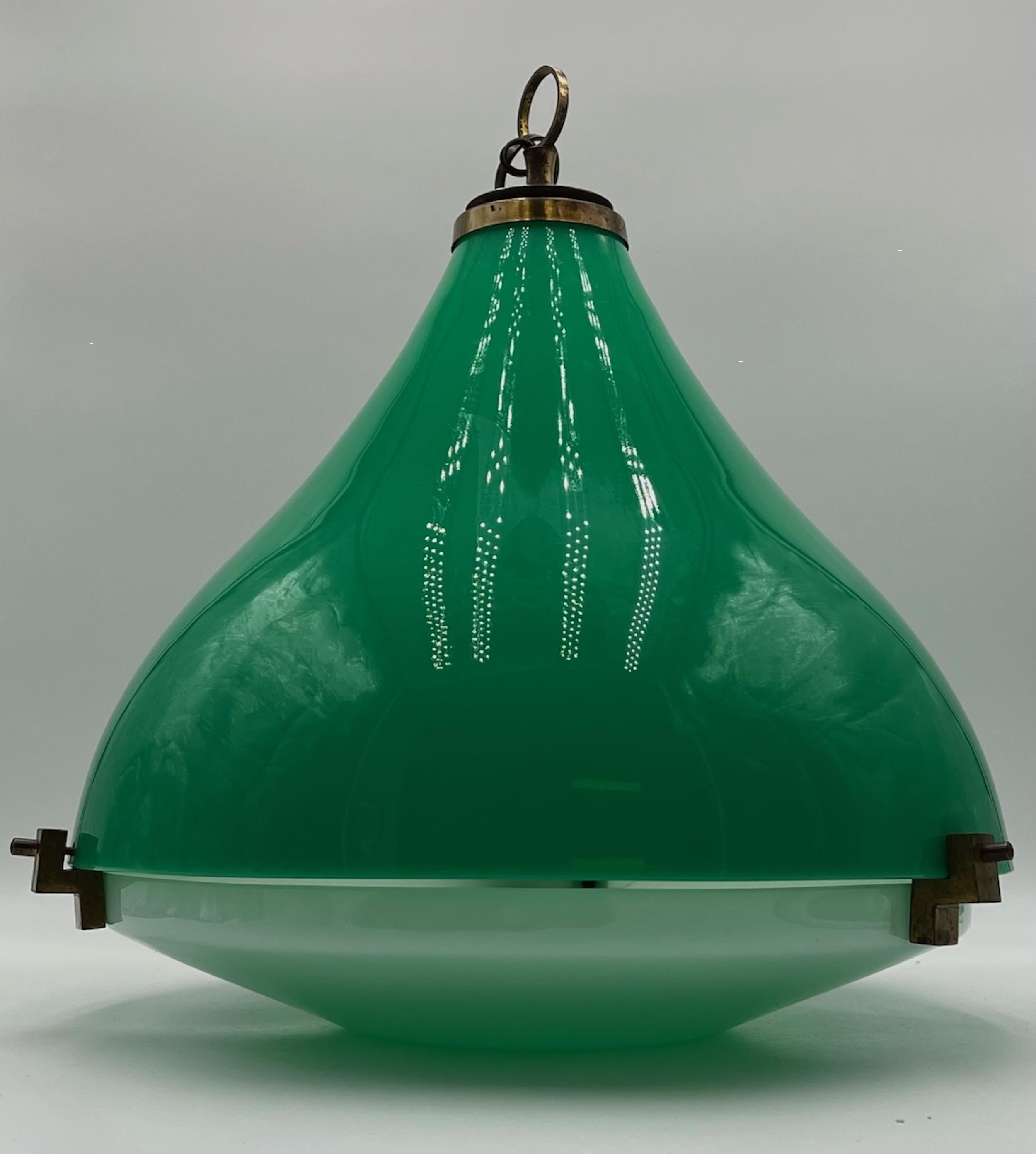 Large Vintage Pendant Lamp in Green made in Italy, 1960s  For Sale 3
