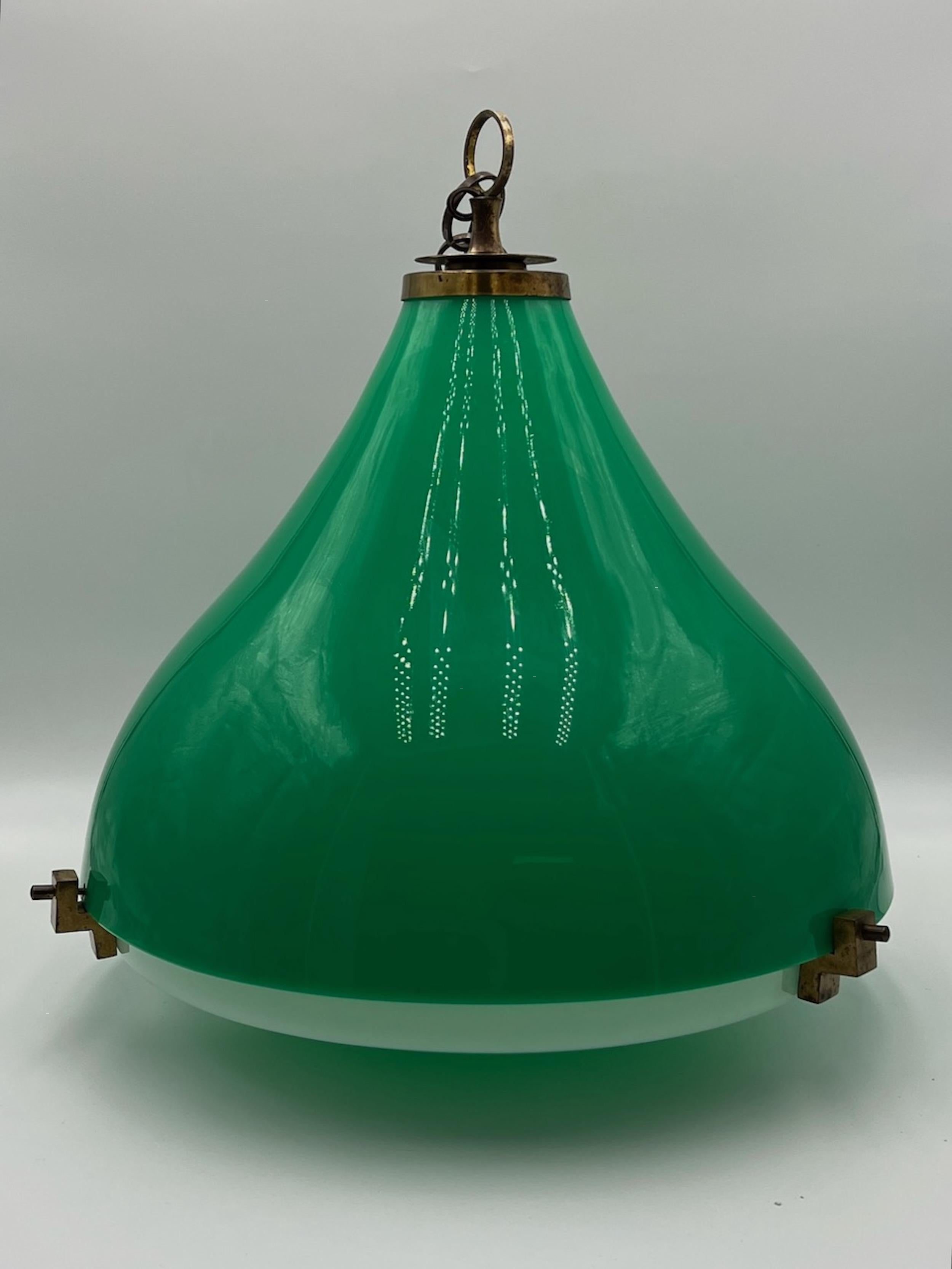 Mid-Century Modern Large Vintage Pendant Lamp in Green made in Italy, 1960s  For Sale