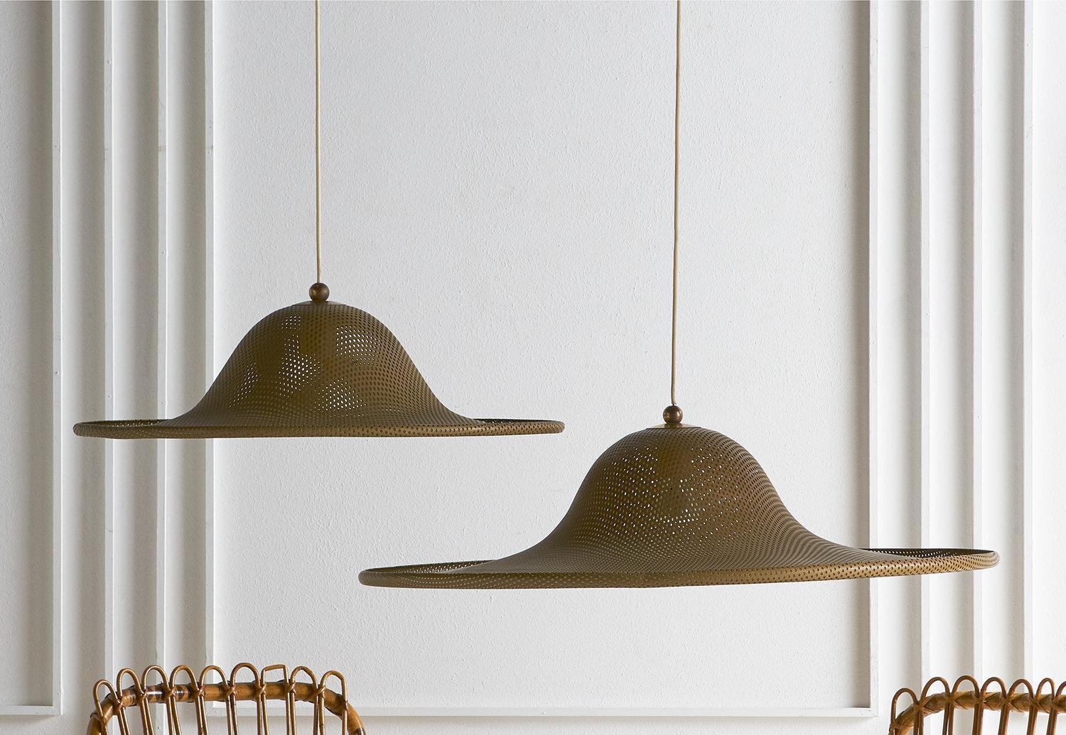 Mid-Century Modern Large Vintage Perforated Brass Pendant Light