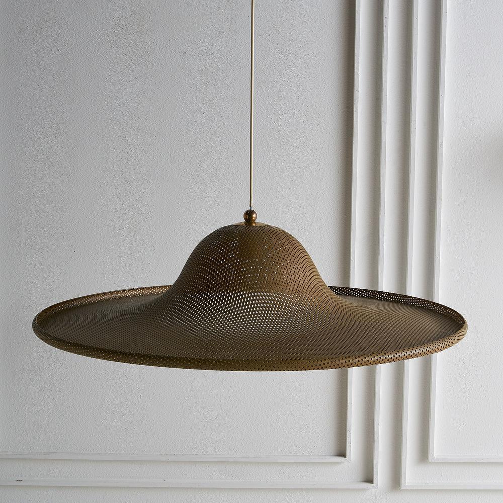 French Large Vintage Perforated Brass Pendant Light