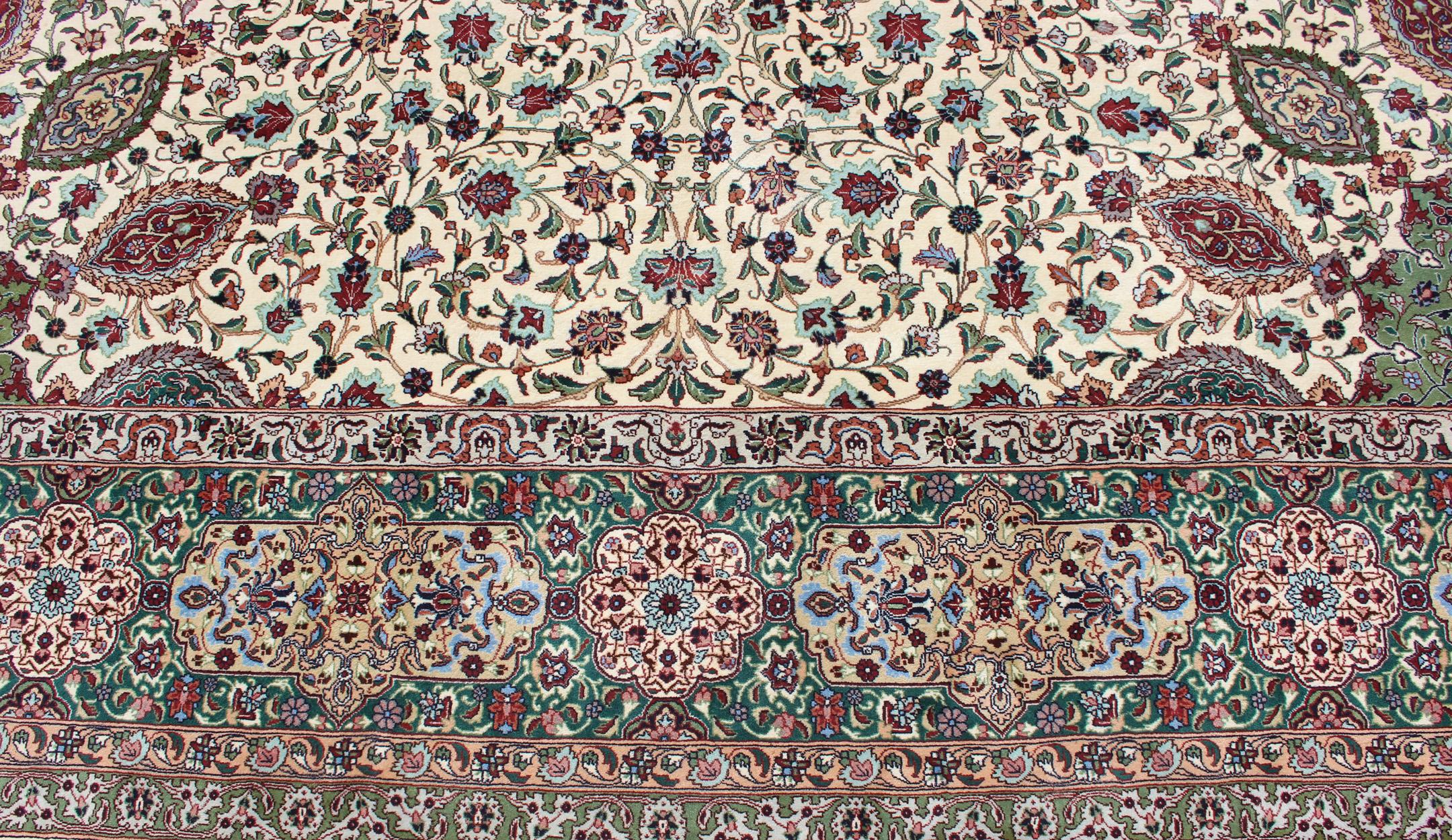 Large Vintage Persian Fine Tabriz Rug with Floral Medallion Design For Sale 5