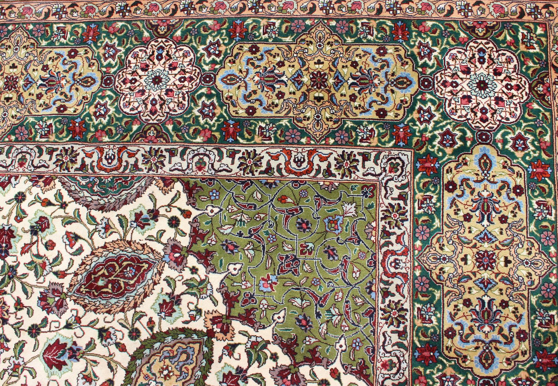 Large Vintage Persian Fine Tabriz Rug with Floral Medallion Design For Sale 9