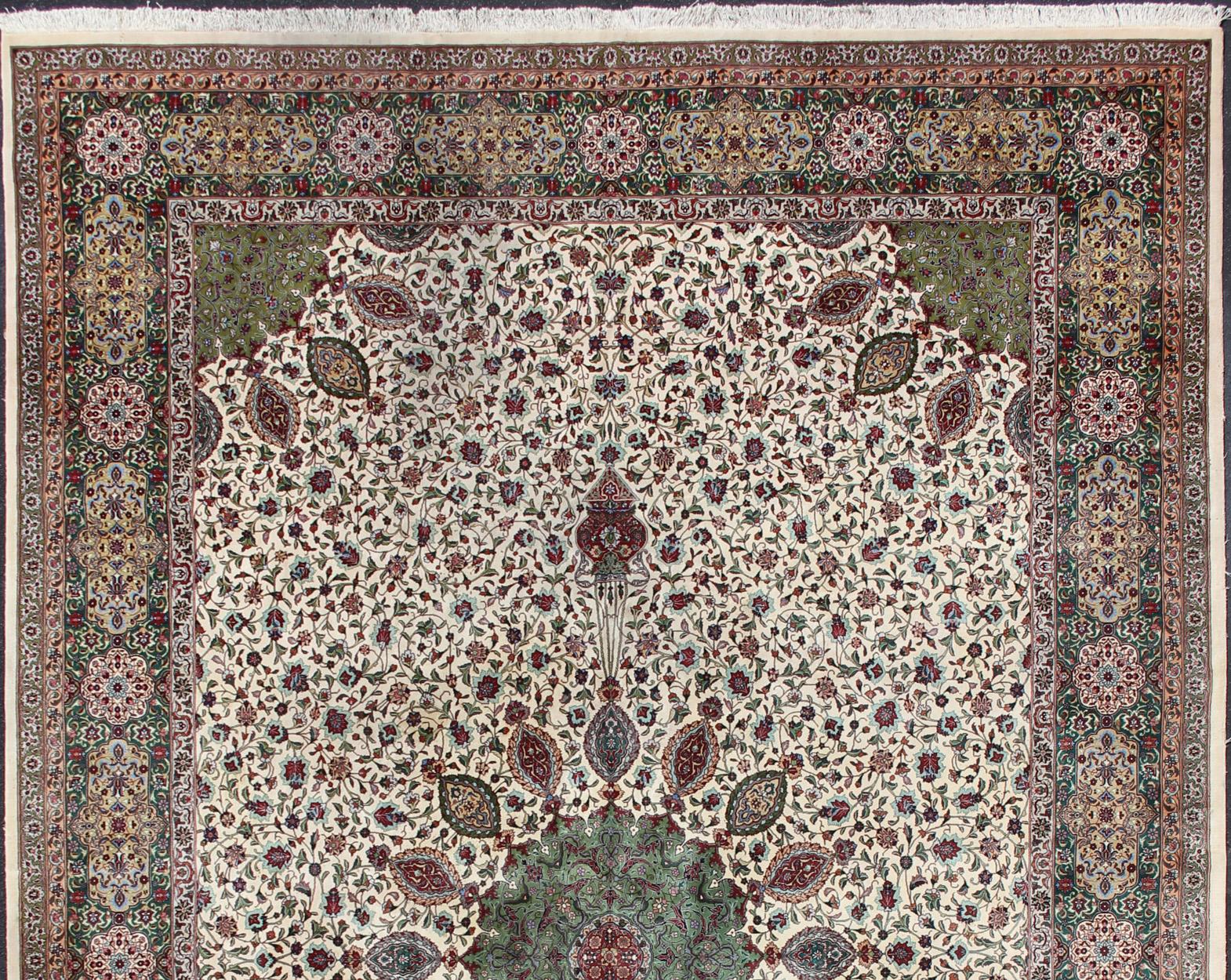 Ornate and refined vintage Persian Fine Tabriz rug with medallion design
Colorful Tabriz vintage rug from Persia with elegant medallion floral design, rug 19-0215, country of origin / type: Iran / Tabriz, circa 1960

This vintage Persian Tabriz