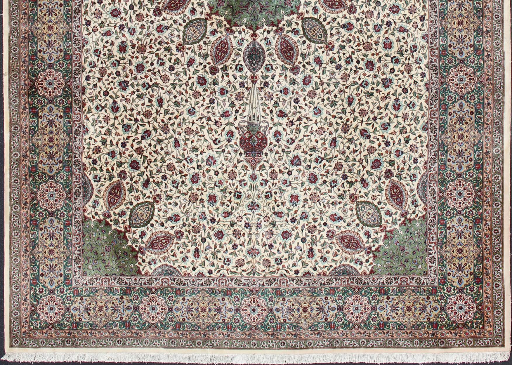 Hand-Knotted Large Vintage Persian Fine Tabriz Rug with Floral Medallion Design For Sale