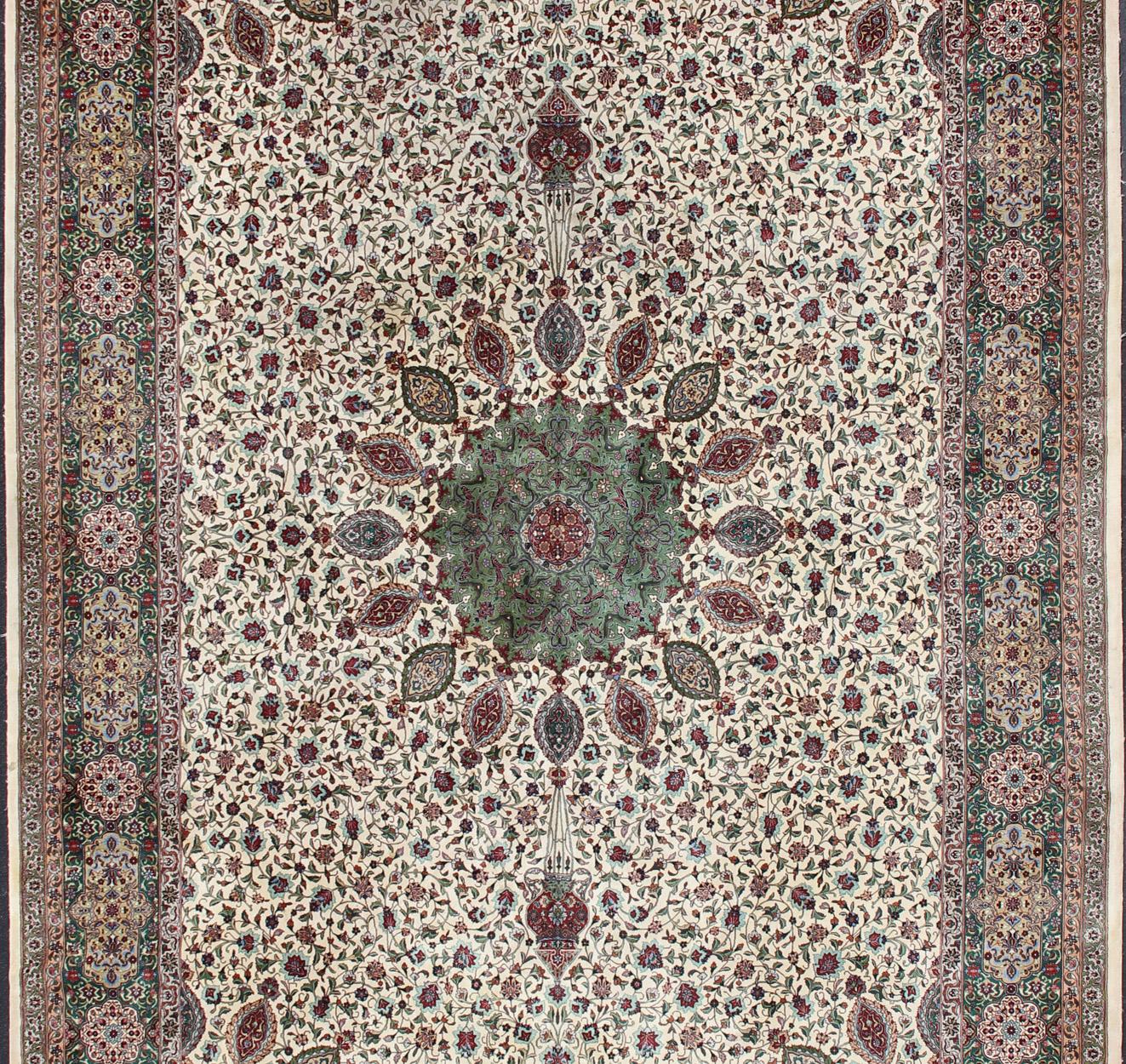 Large Vintage Persian Fine Tabriz Rug with Floral Medallion Design In Good Condition For Sale In Atlanta, GA