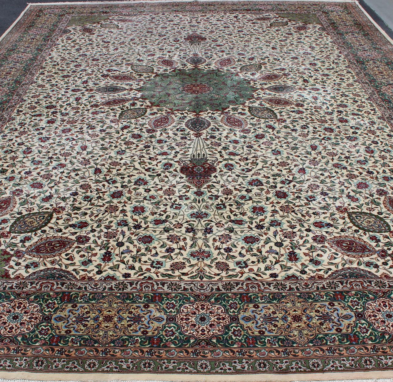 Large Vintage Persian Fine Tabriz Rug with Floral Medallion Design For Sale 1