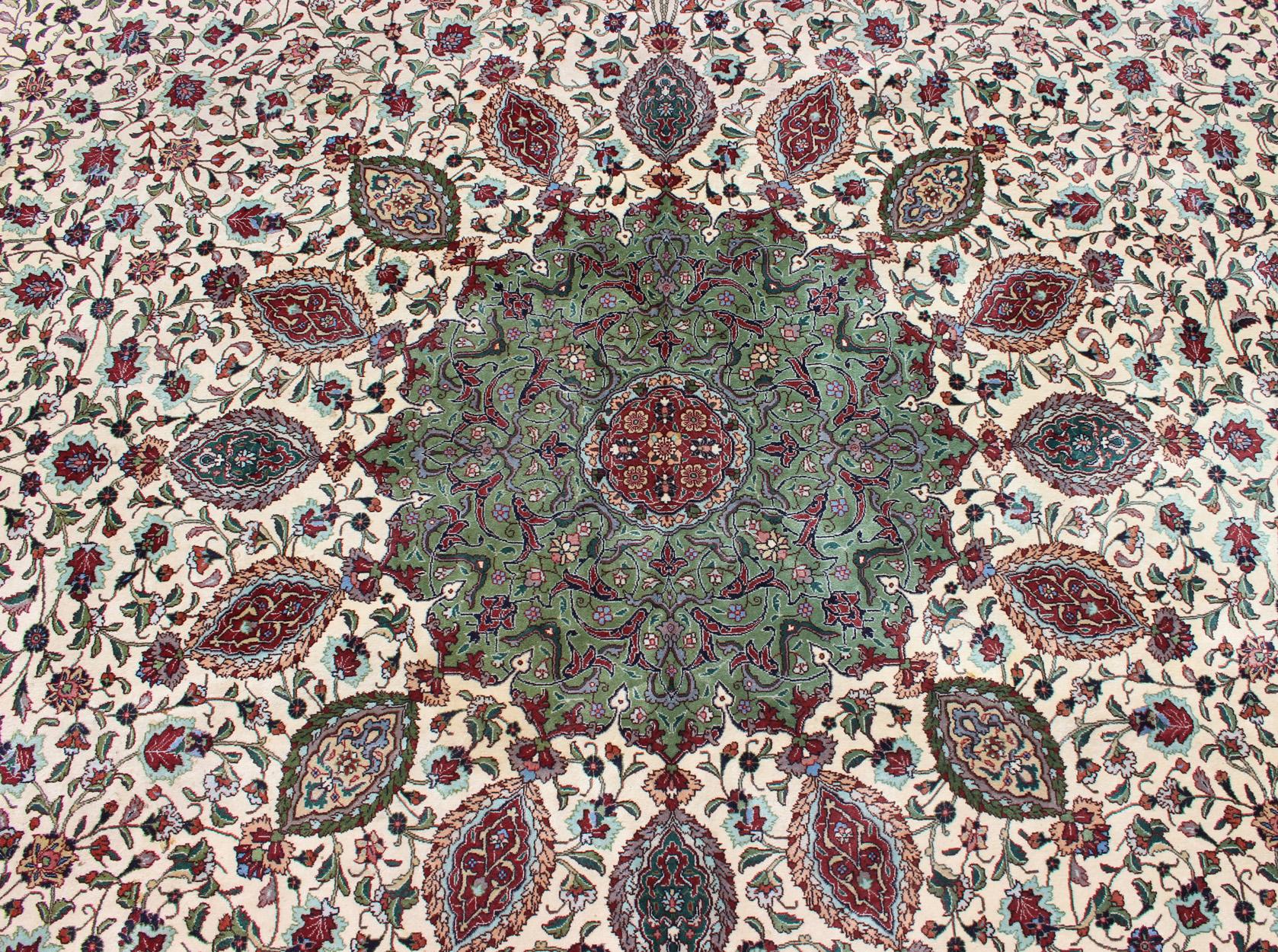 Large Vintage Persian Fine Tabriz Rug with Floral Medallion Design For Sale 3