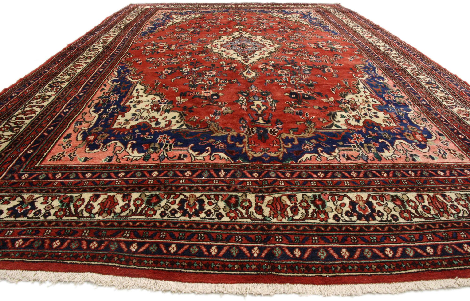 Hand-Knotted Large Vintage Persian Hamadan Rug, Timeless Elegance Meets Victorian Charm  For Sale