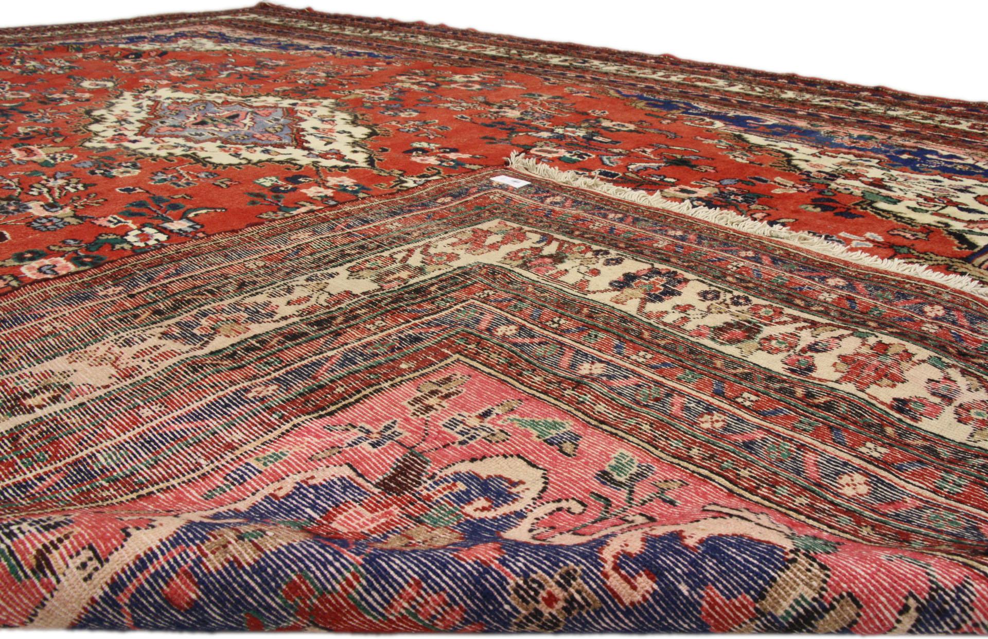 20th Century Large Vintage Persian Hamadan Rug, Timeless Elegance Meets Victorian Charm  For Sale
