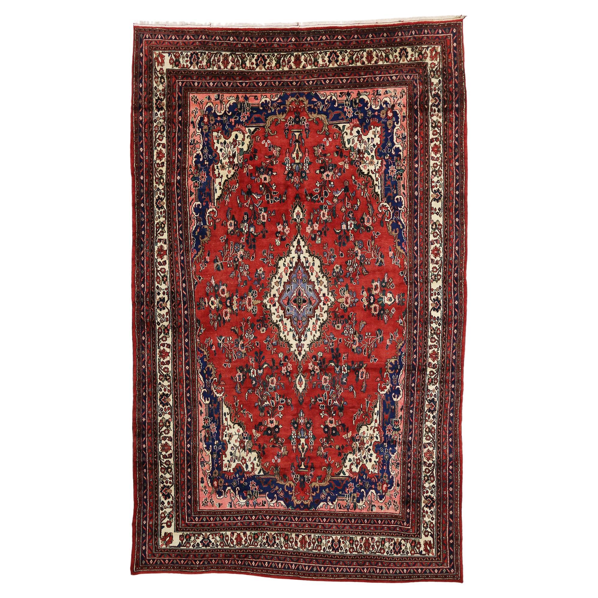 Large Vintage Persian Hamadan Rug, Timeless Elegance Meets Victorian Charm  For Sale