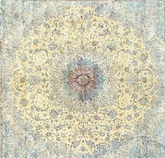 A Palatial Persian Hand Made Square Shaped Silk Nain Carpet