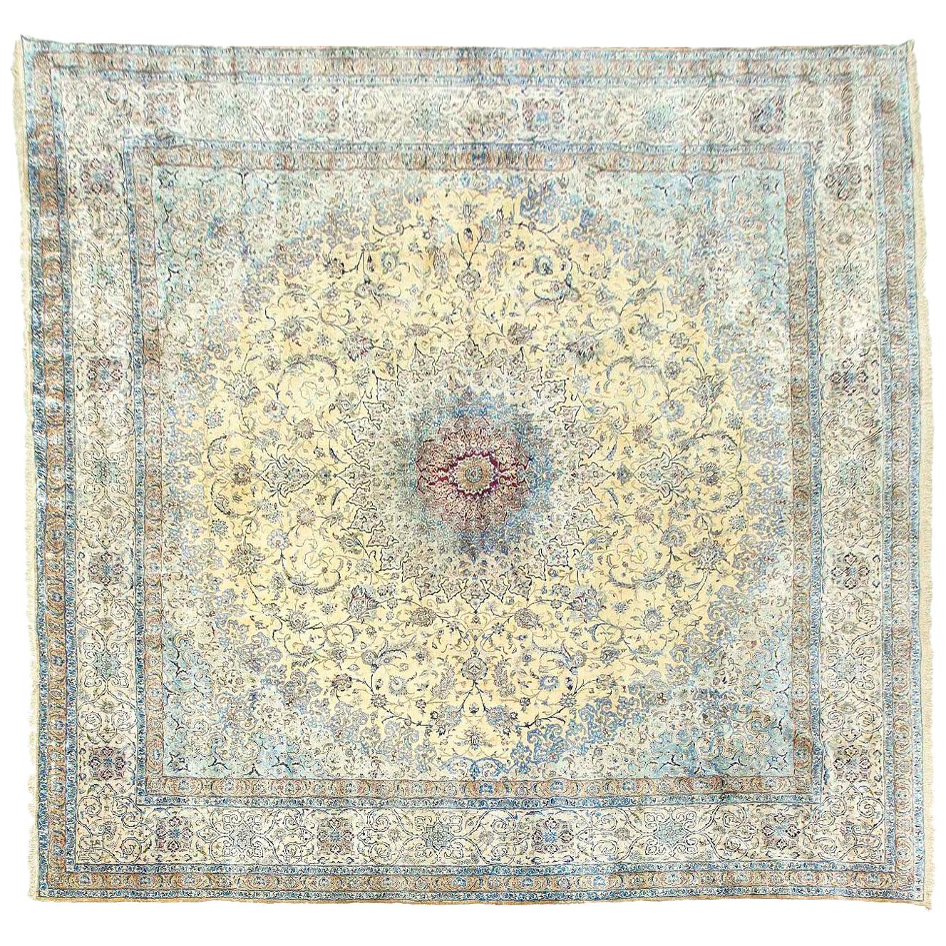 A Palatial Persian Hand Made Square Shaped Silk Nain Carpet For Sale