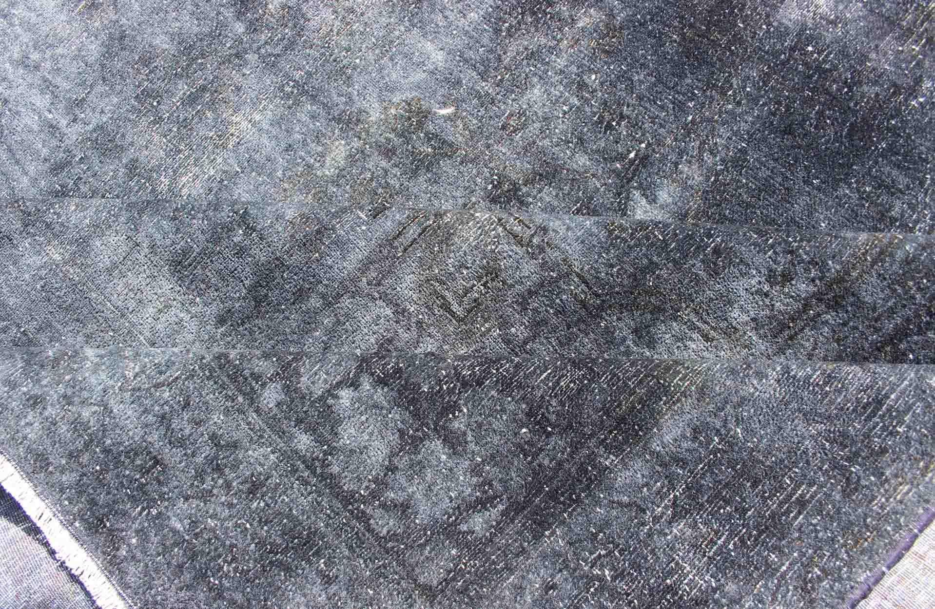 Hand-Knotted Large Persian over Dyed Gallery Rug in Shades of Dark Blue and Gray For Sale
