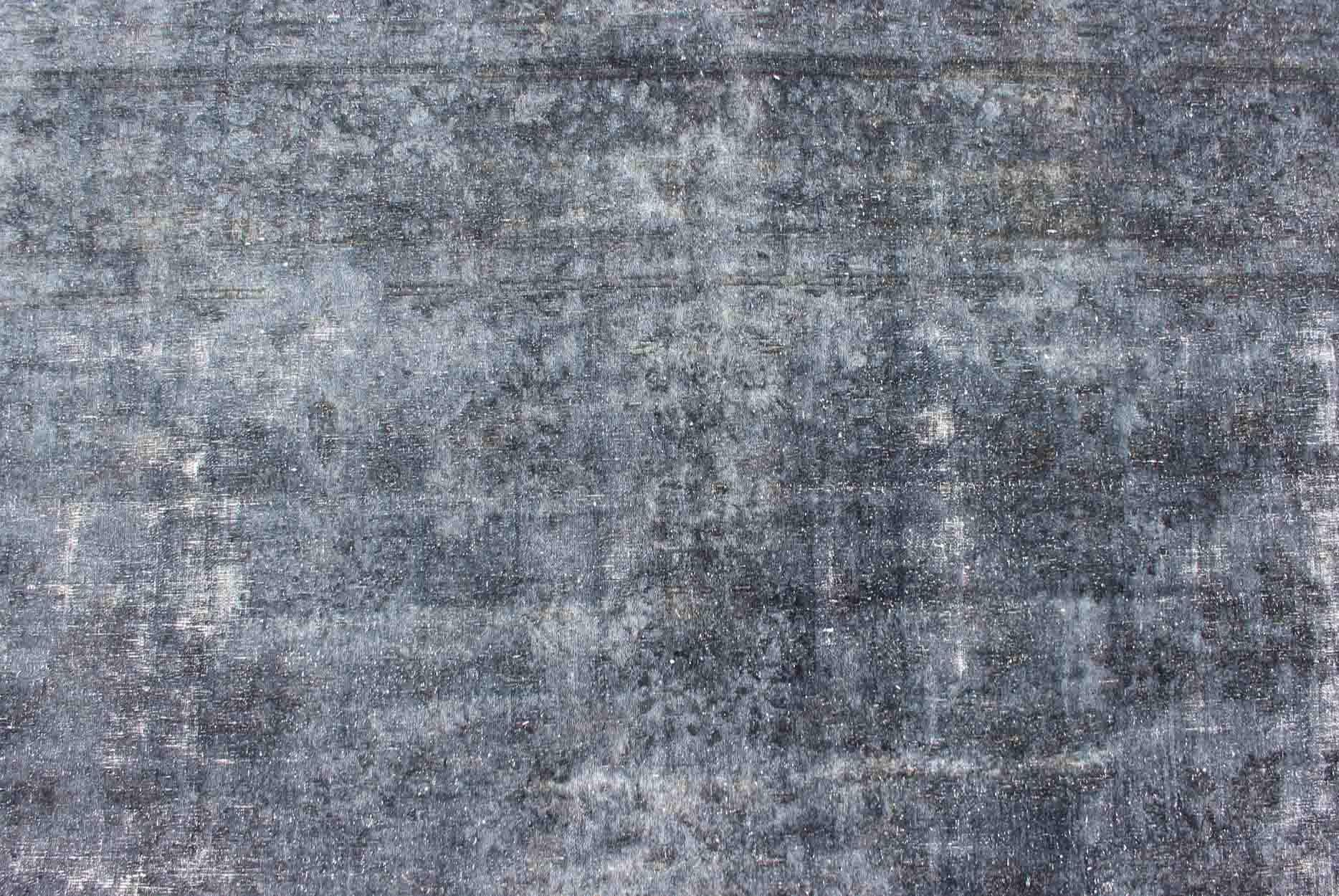 Early 20th Century Large Persian over Dyed Gallery Rug in Shades of Dark Blue and Gray For Sale