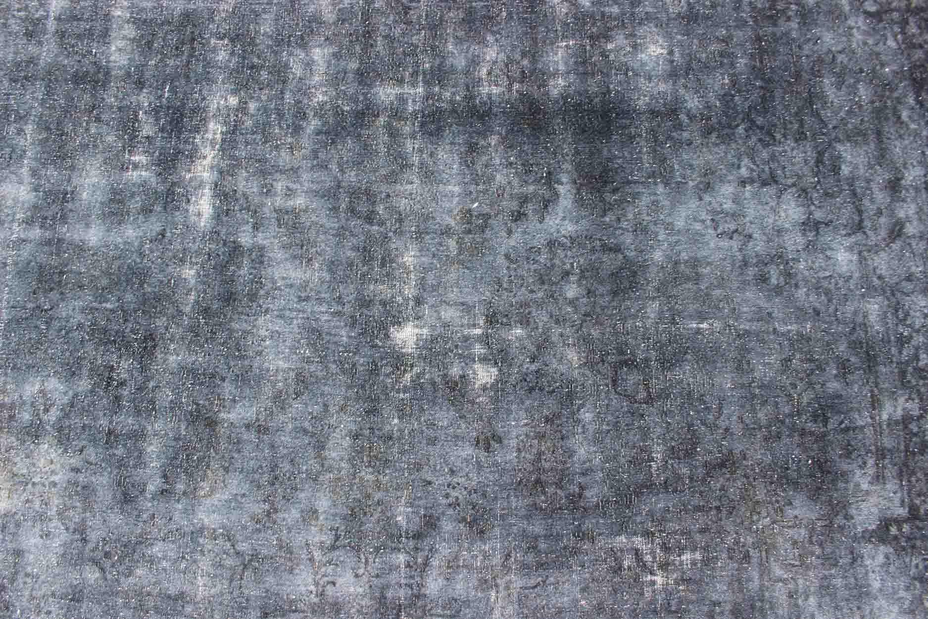 Wool Large Persian over Dyed Gallery Rug in Shades of Dark Blue and Gray For Sale