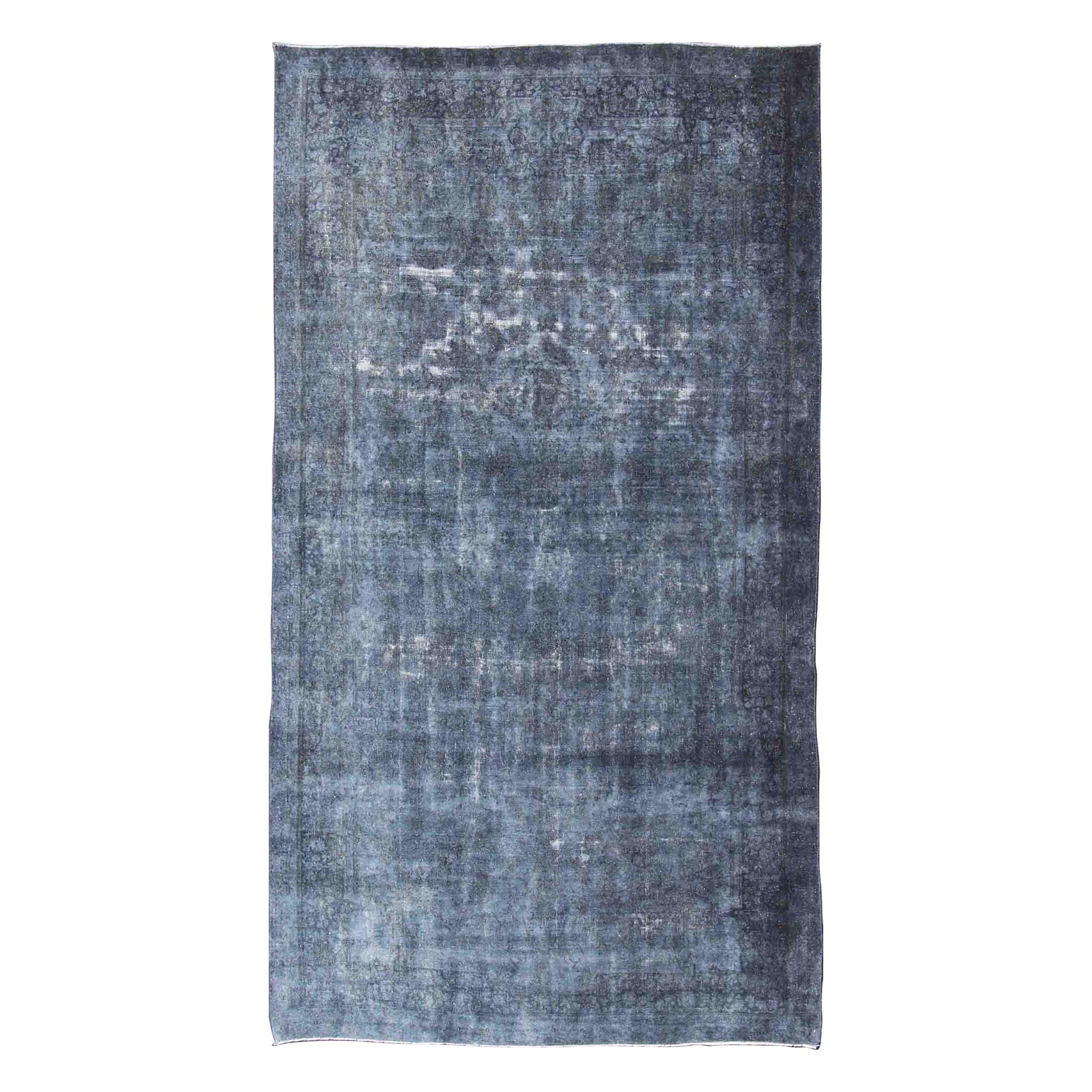 Large Persian over Dyed Gallery Rug in Shades of Dark Blue and Gray For Sale
