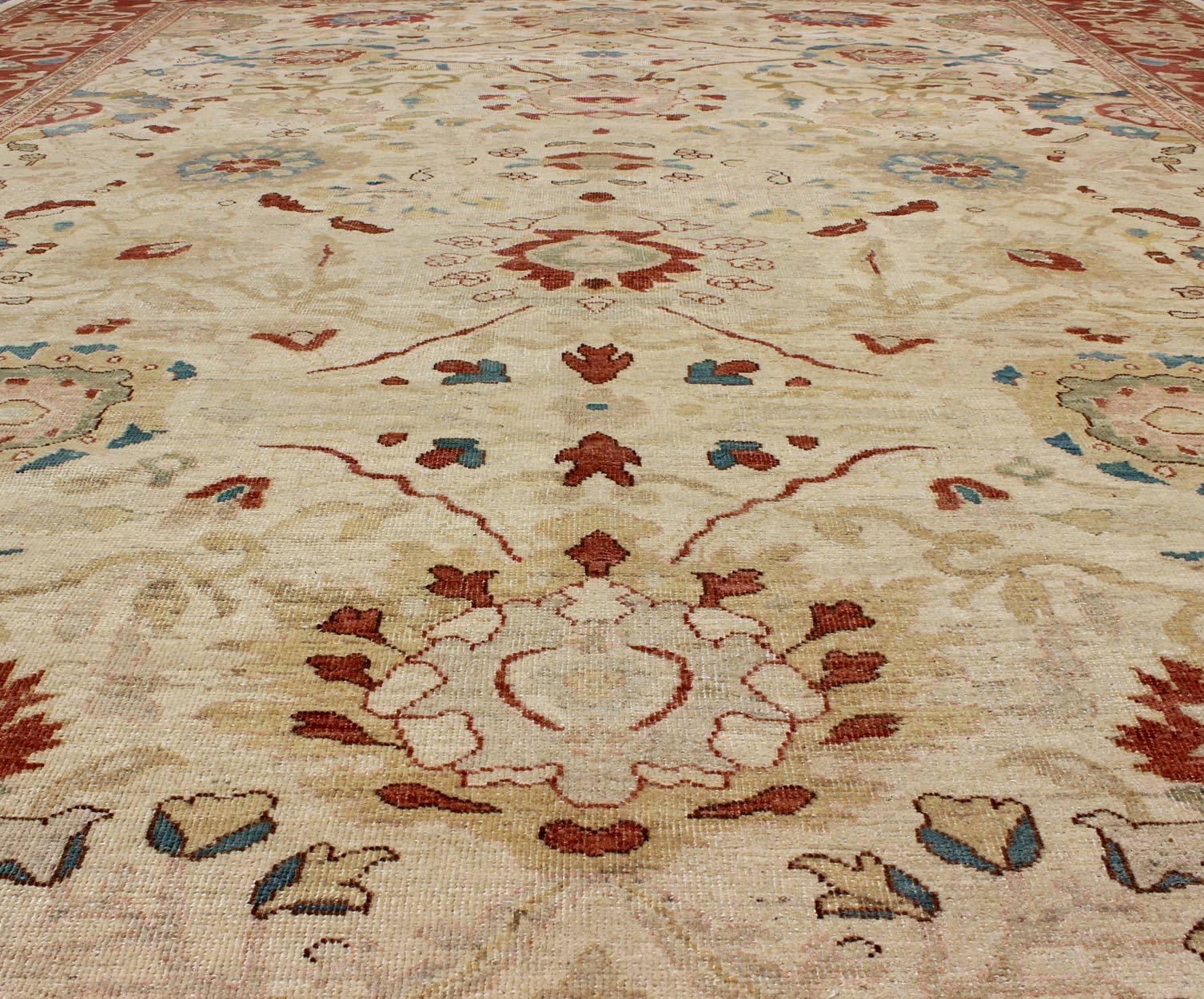 Large Vintage Persian Sultanabad Rug with All-Over Design in Ivory Background For Sale 1