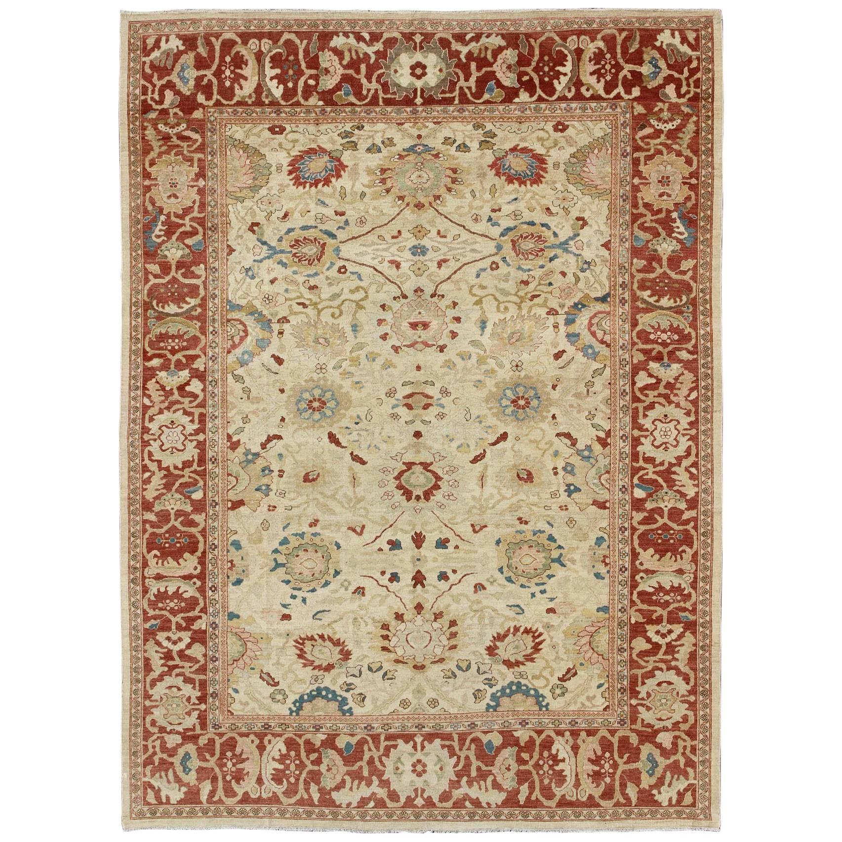 Large Vintage Persian Sultanabad Rug with All-Over Design in Ivory Background For Sale