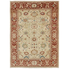 Large Retro Persian Sultanabad Rug with All-Over Design in Ivory Background