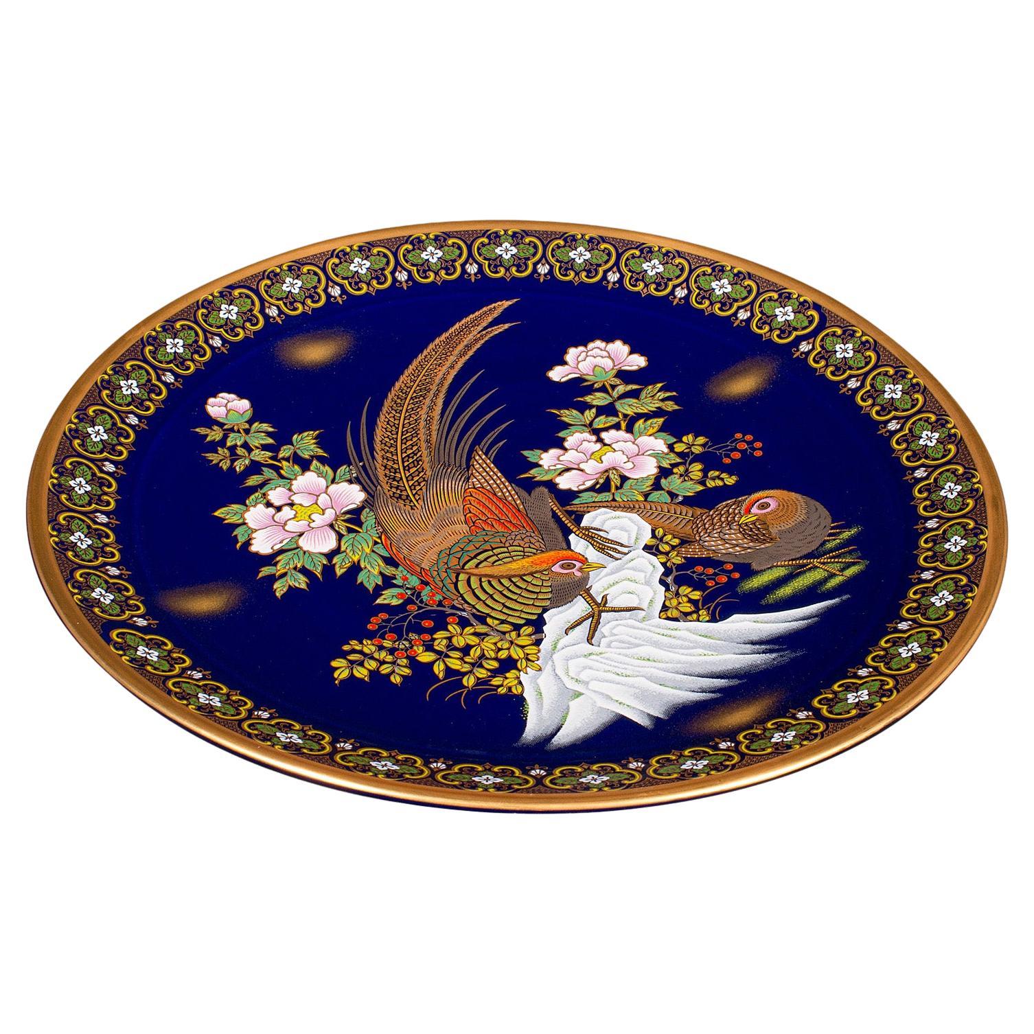 Large Vintage Pheasant Display Plate, Chinese, Lacquer Ceramic Charger, C.1980