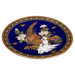 Large Vintage Pheasant Display Plate, Chinese, Lacquer Ceramic Charger, C.1980