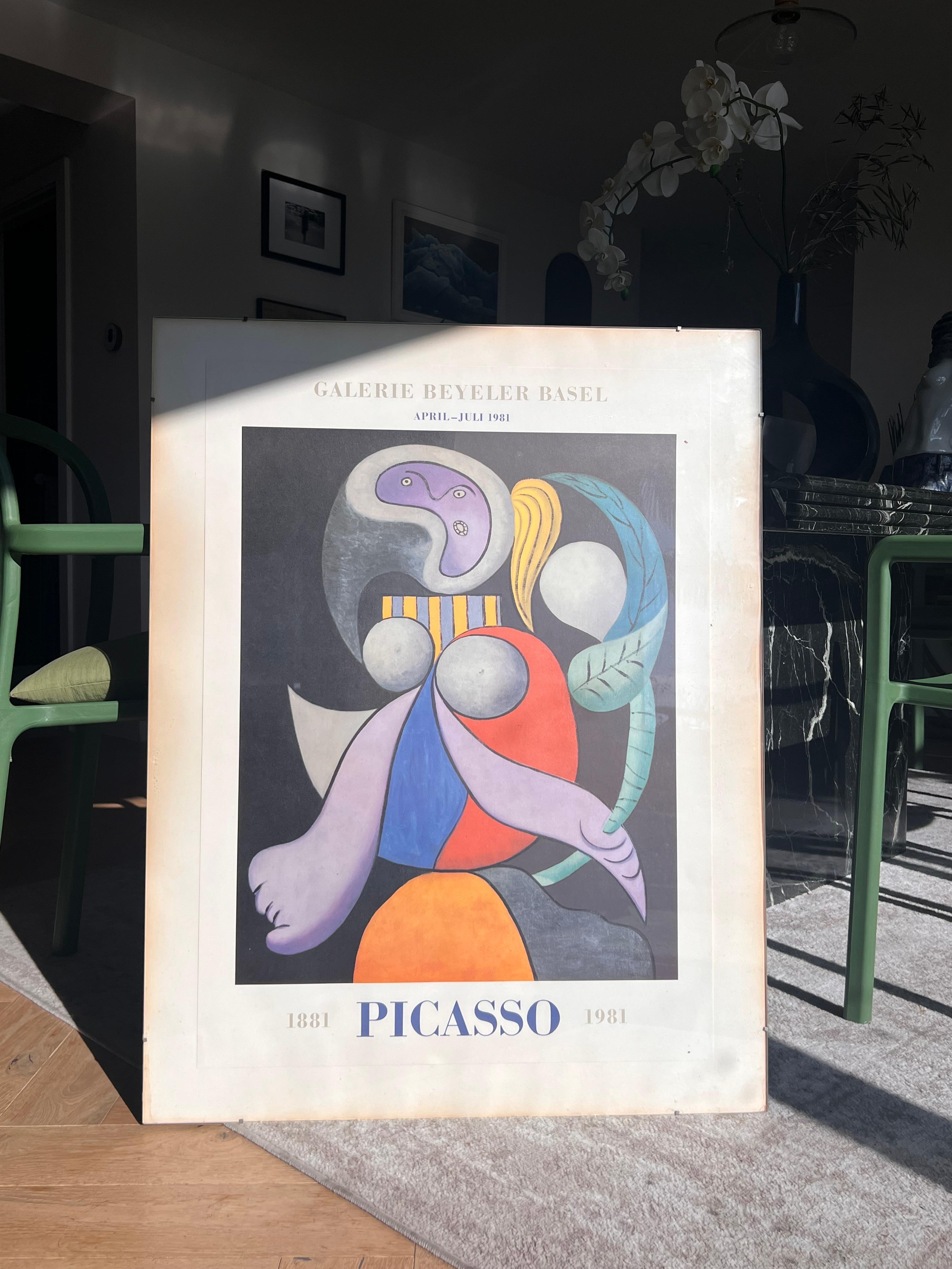 Large Vintage Picasso Exhibition Poster, beind glass, Basel 1981 For Sale 5