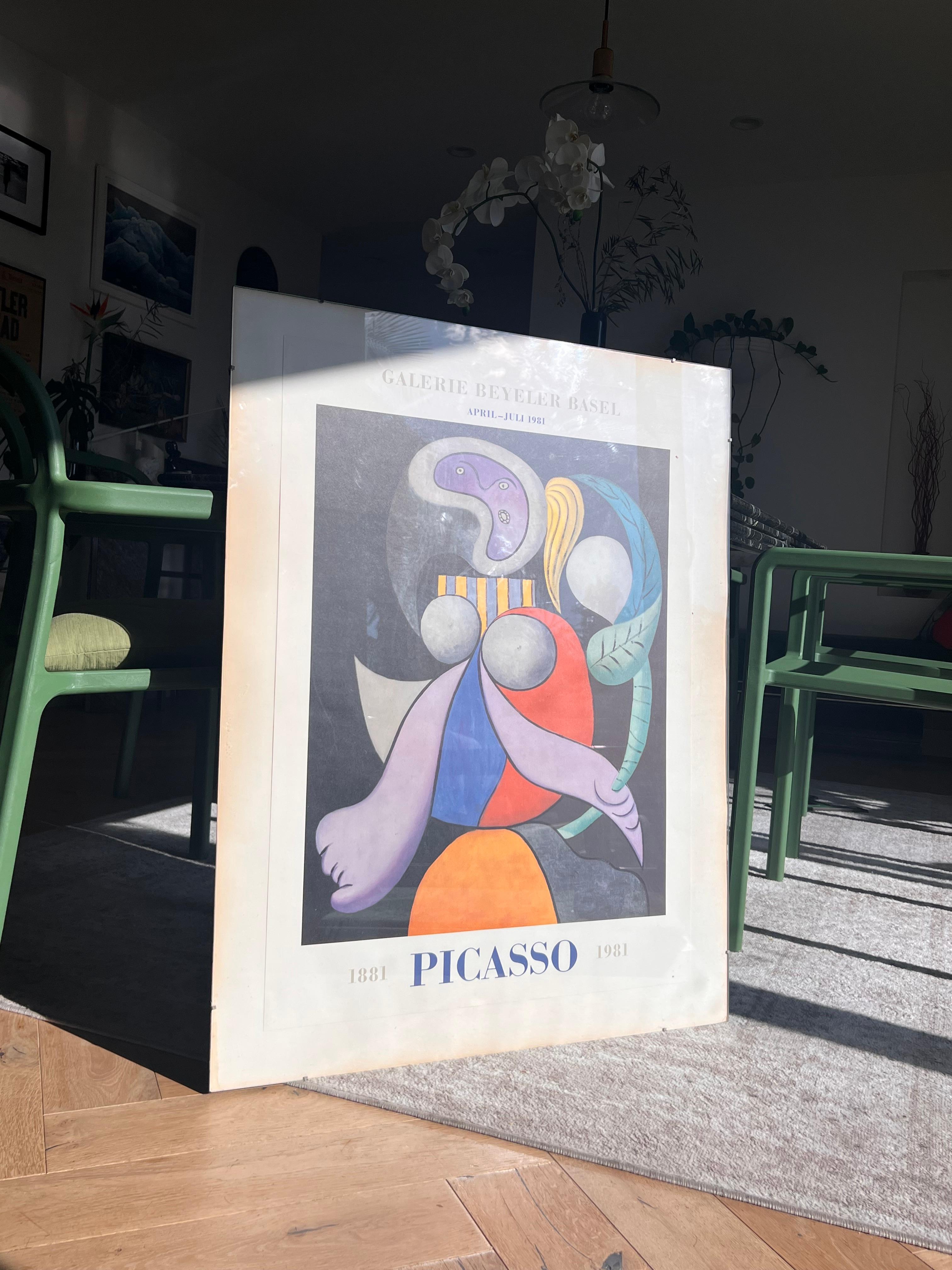 Large Vintage Picasso Exhibition Poster, beind glass, Basel 1981 For Sale 9