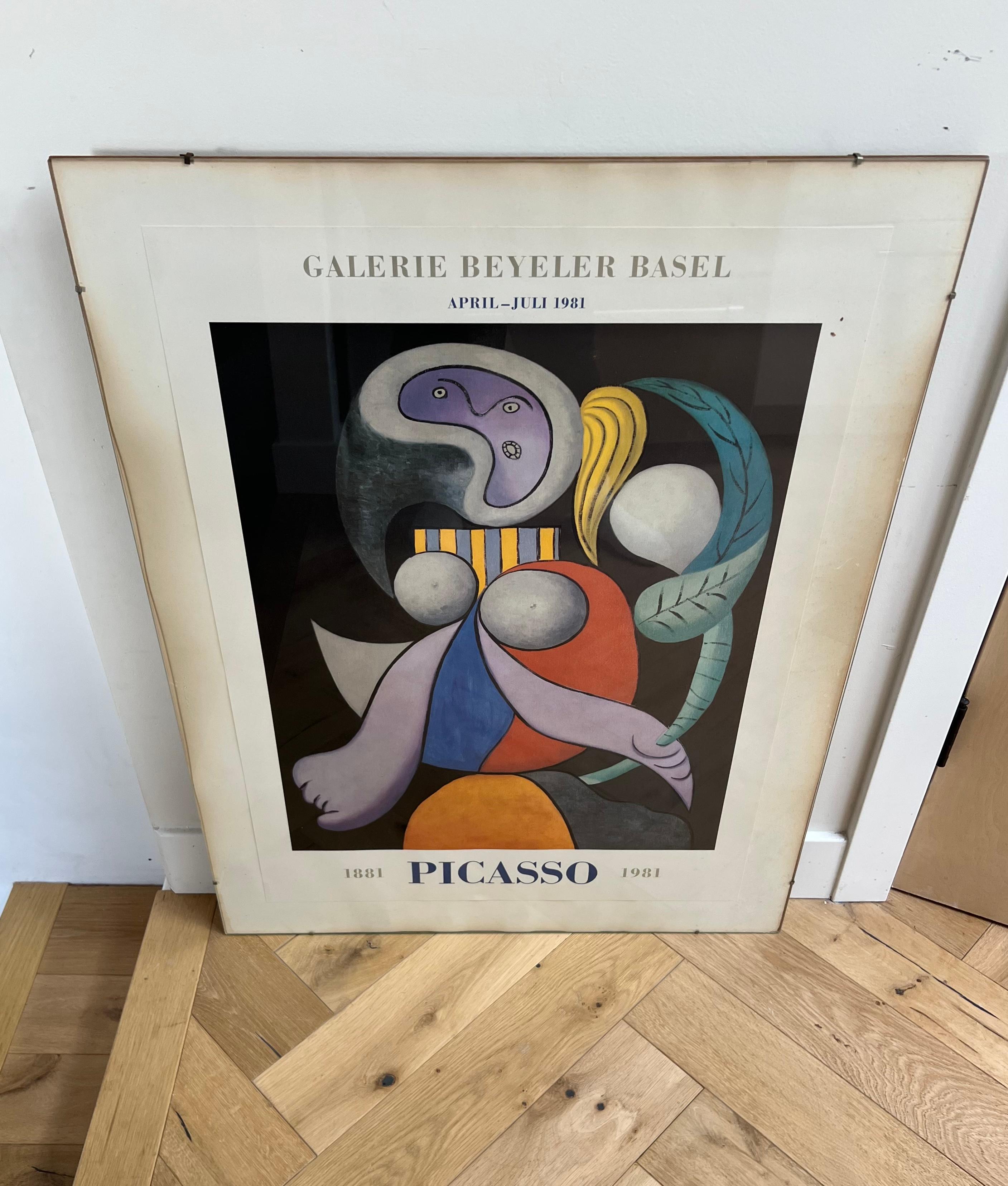Swiss Large Vintage Picasso Exhibition Poster, beind glass, Basel 1981 For Sale