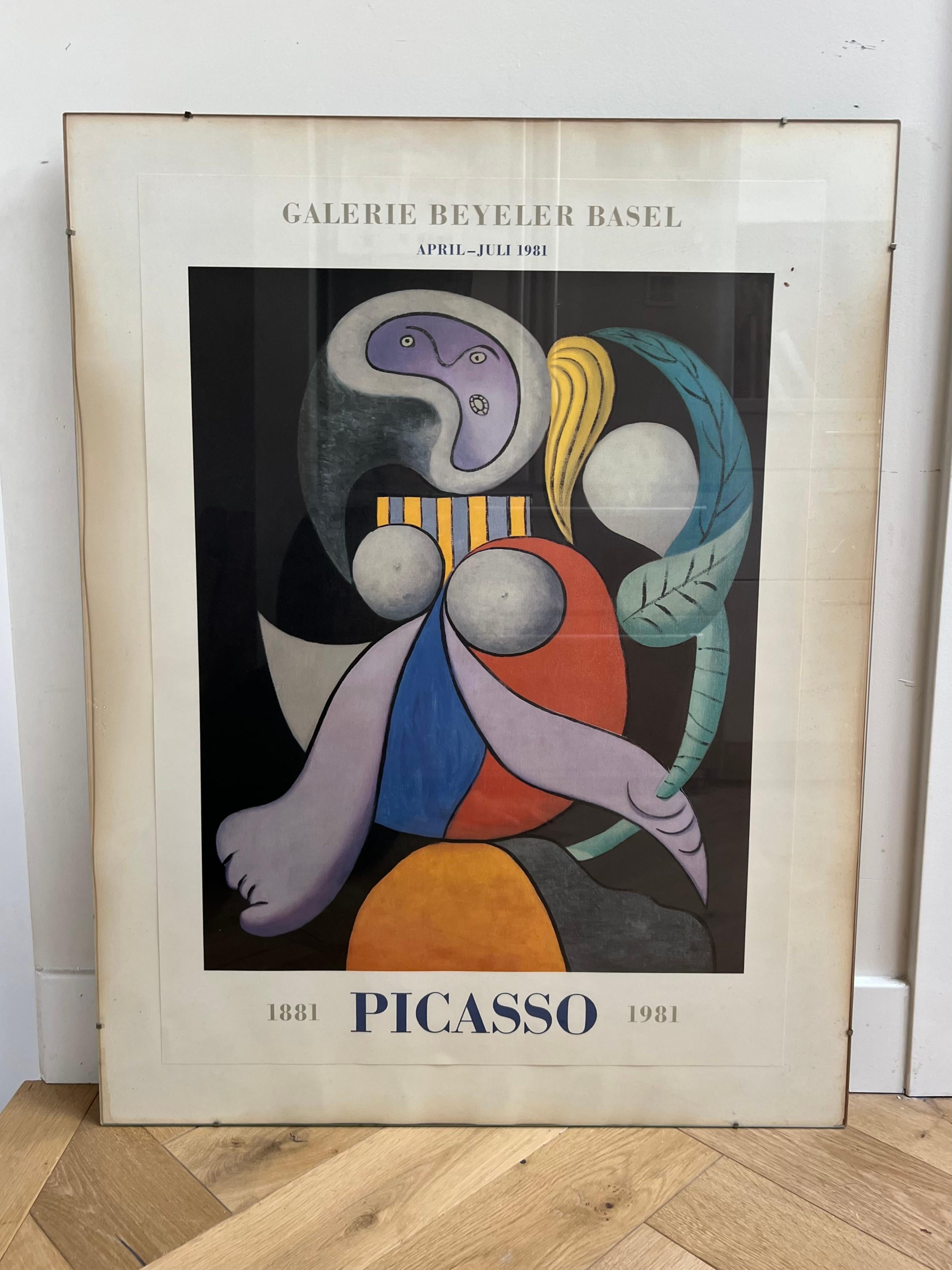 Late 20th Century Large Vintage Picasso Exhibition Poster, beind glass, Basel 1981 For Sale
