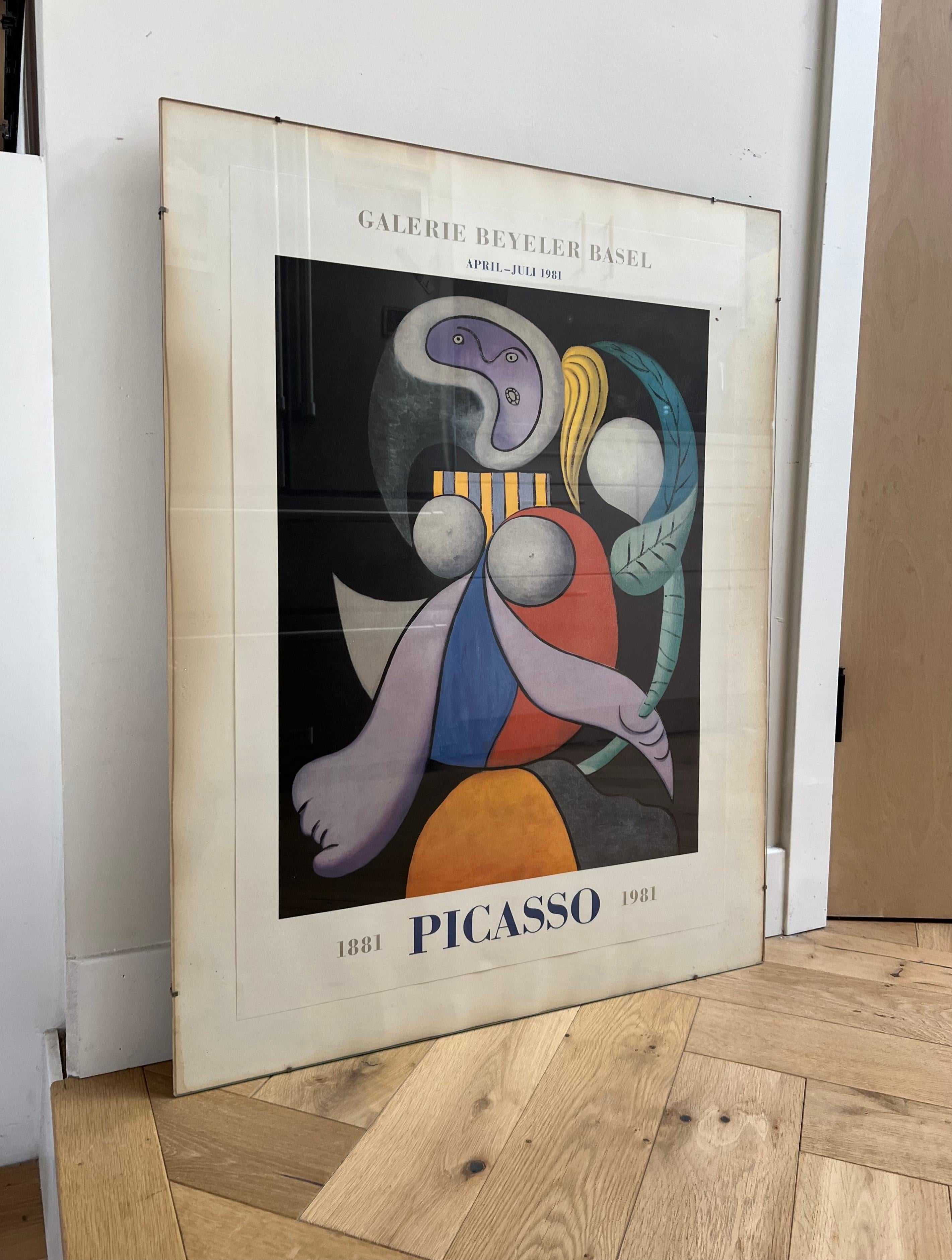 Glass Large Vintage Picasso Exhibition Poster, beind glass, Basel 1981 For Sale