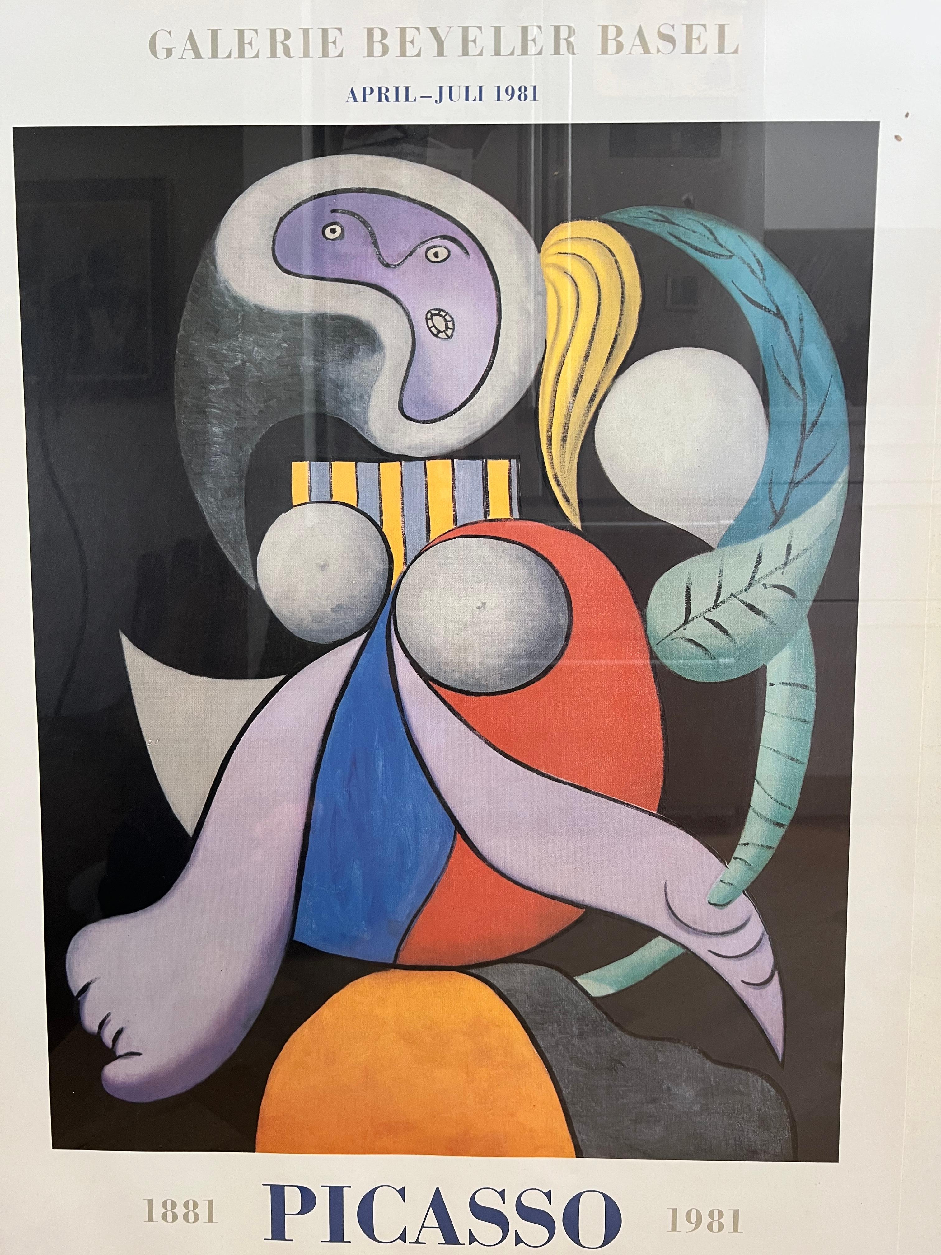 Large Vintage Picasso Exhibition Poster, beind glass, Basel 1981 For Sale 1