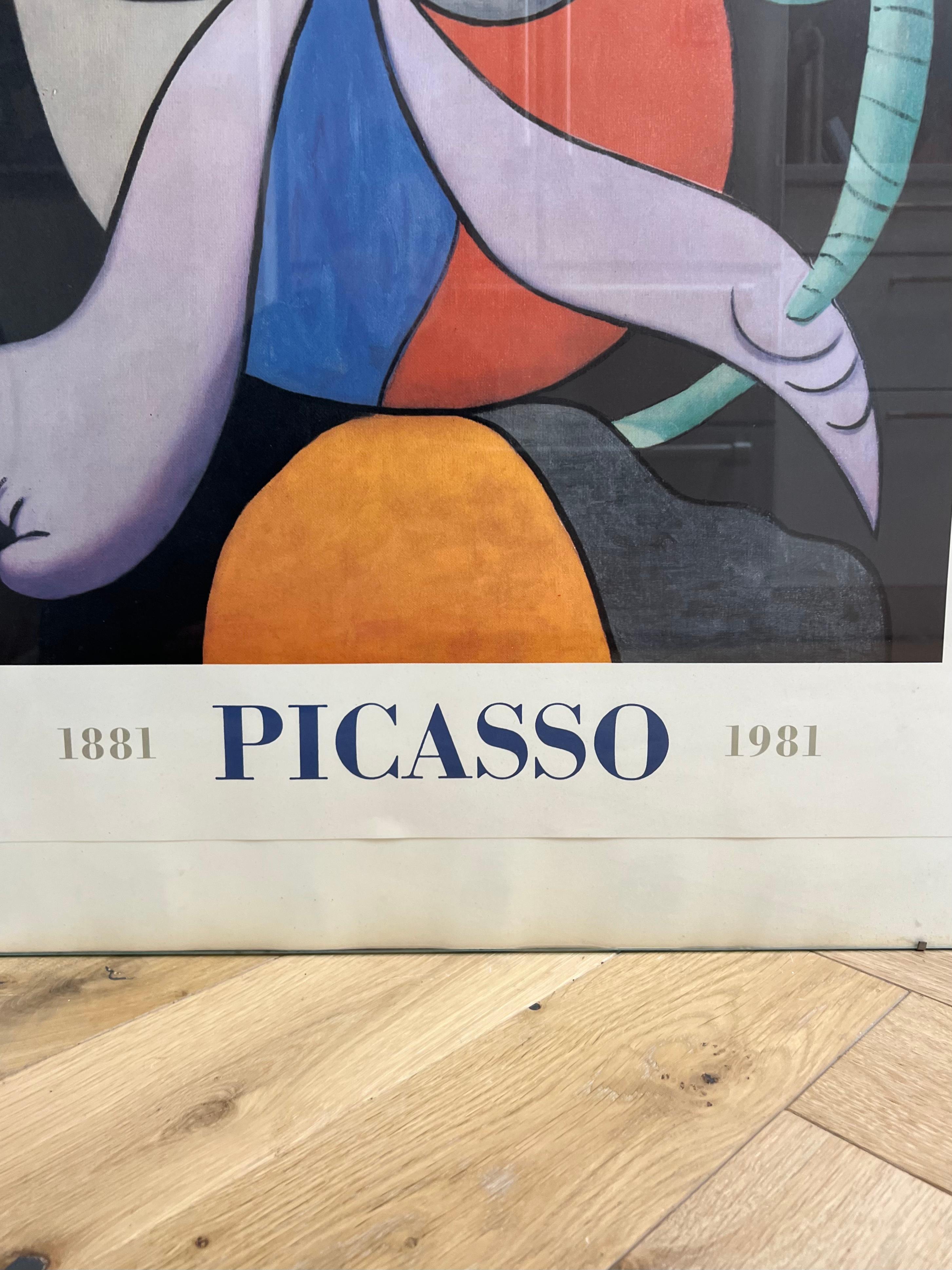 Large Vintage Picasso Exhibition Poster, beind glass, Basel 1981 For Sale 2