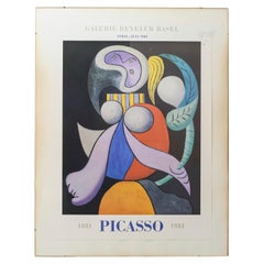 Large Vintage Picasso Exhibition Poster, beind glass, Basel 1981