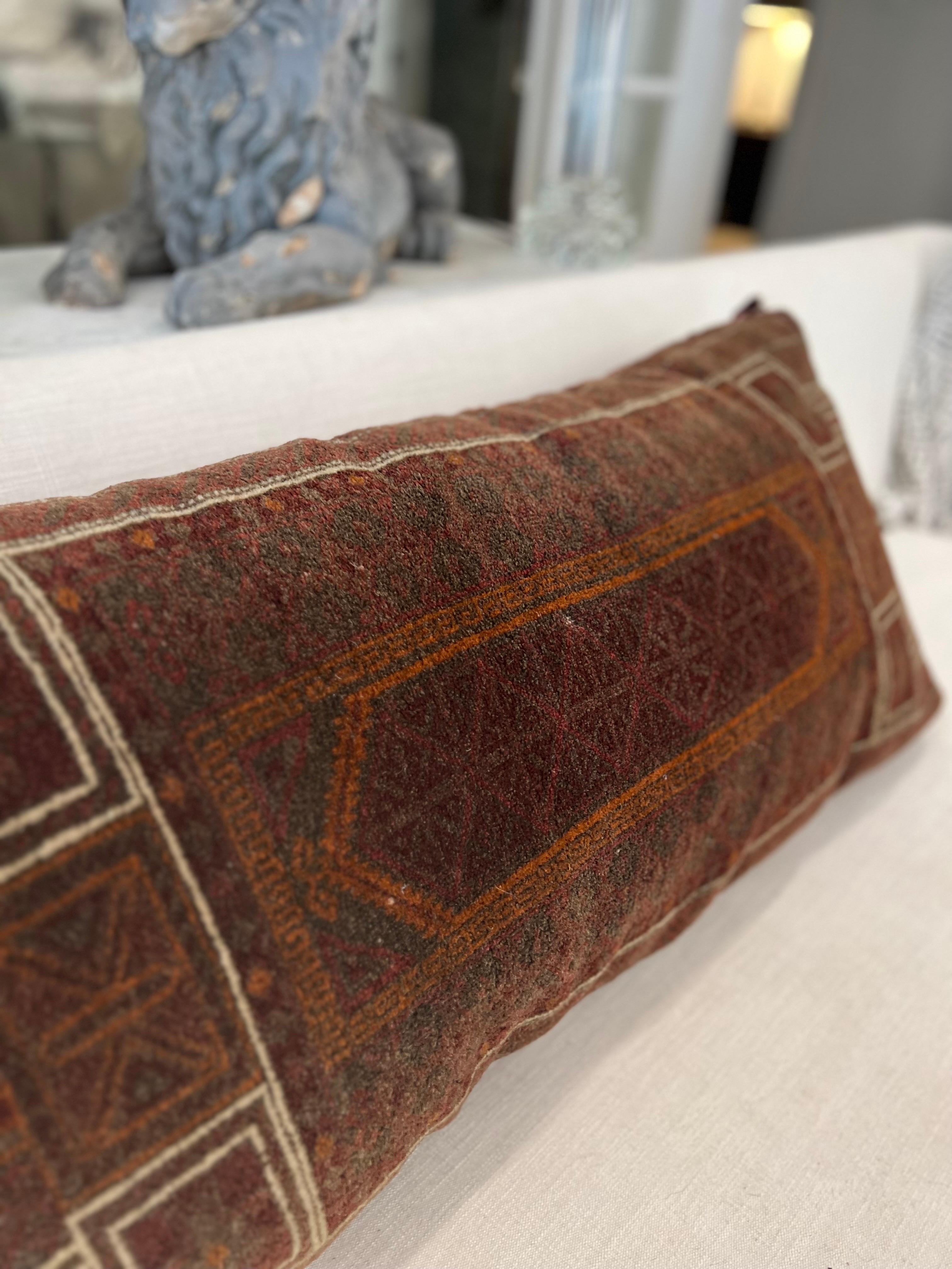 Afghan Large Vintage Pillow from Antique Yamud Rug Fragrant/Kilim For Sale