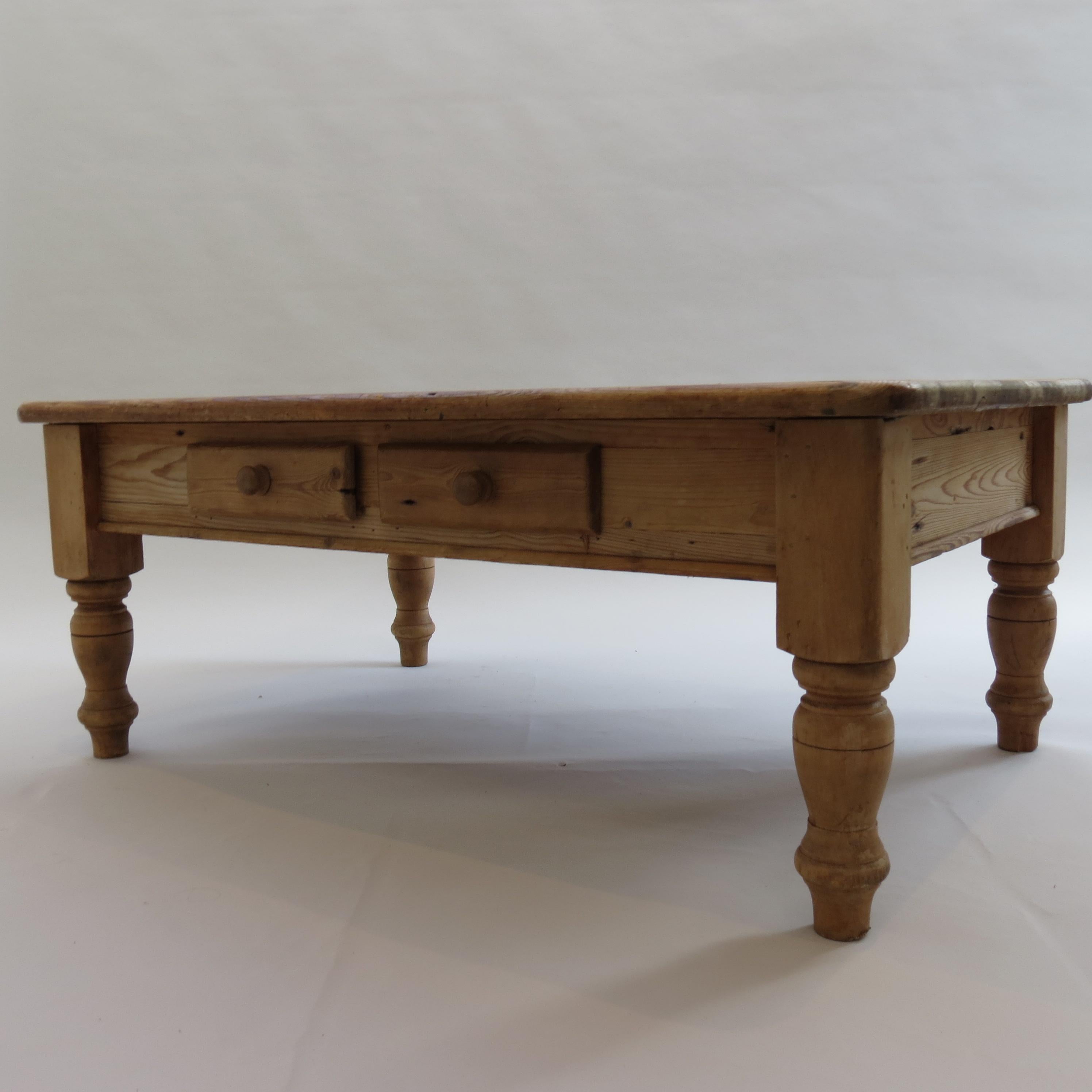 Large Vintage Pine Coffee Table For Sale 2
