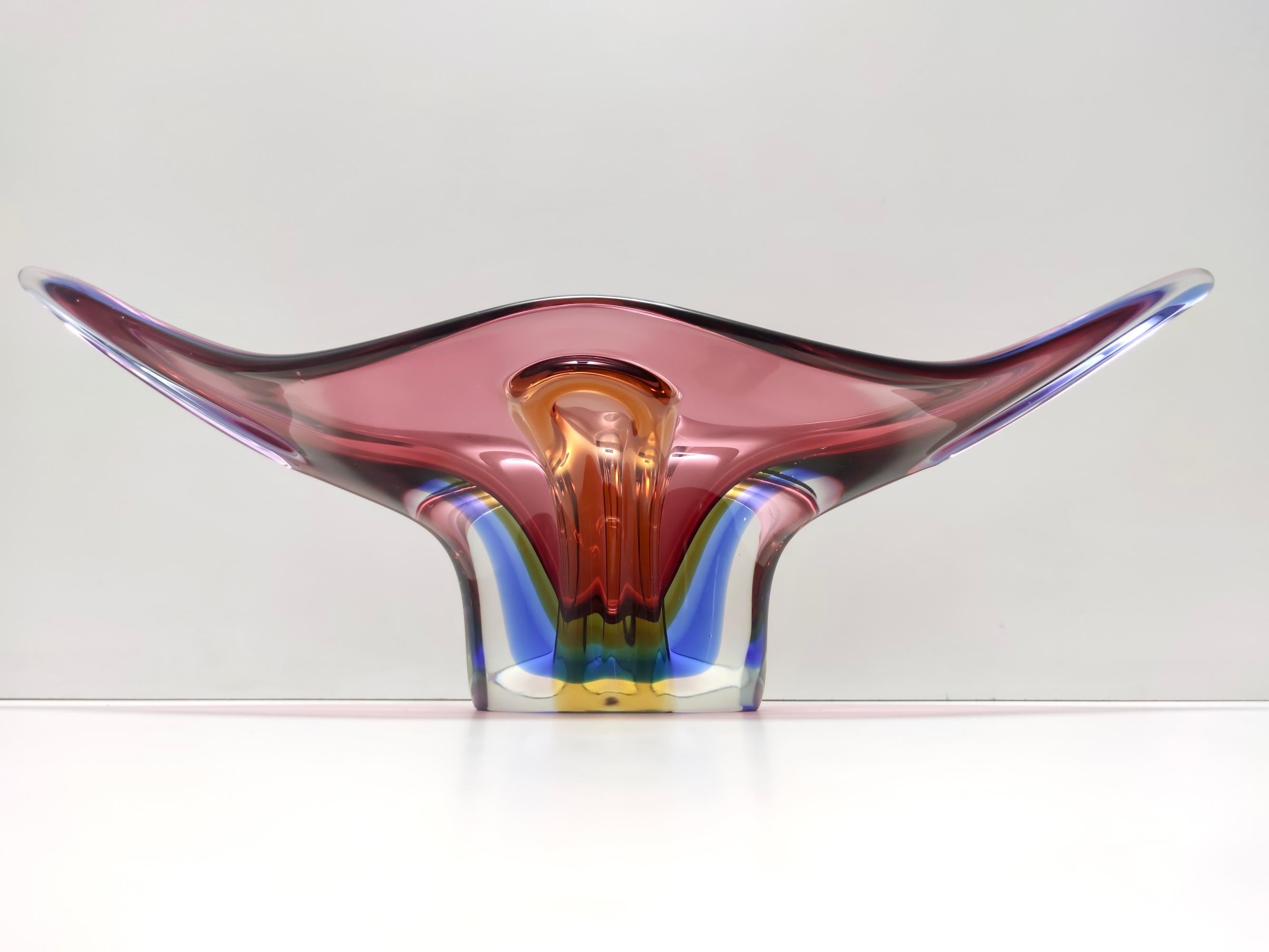 Mid-20th Century Large Vintage Pink Sommerso Glass Bowl or Centerpiece attr. to Flavio Poli Italy For Sale