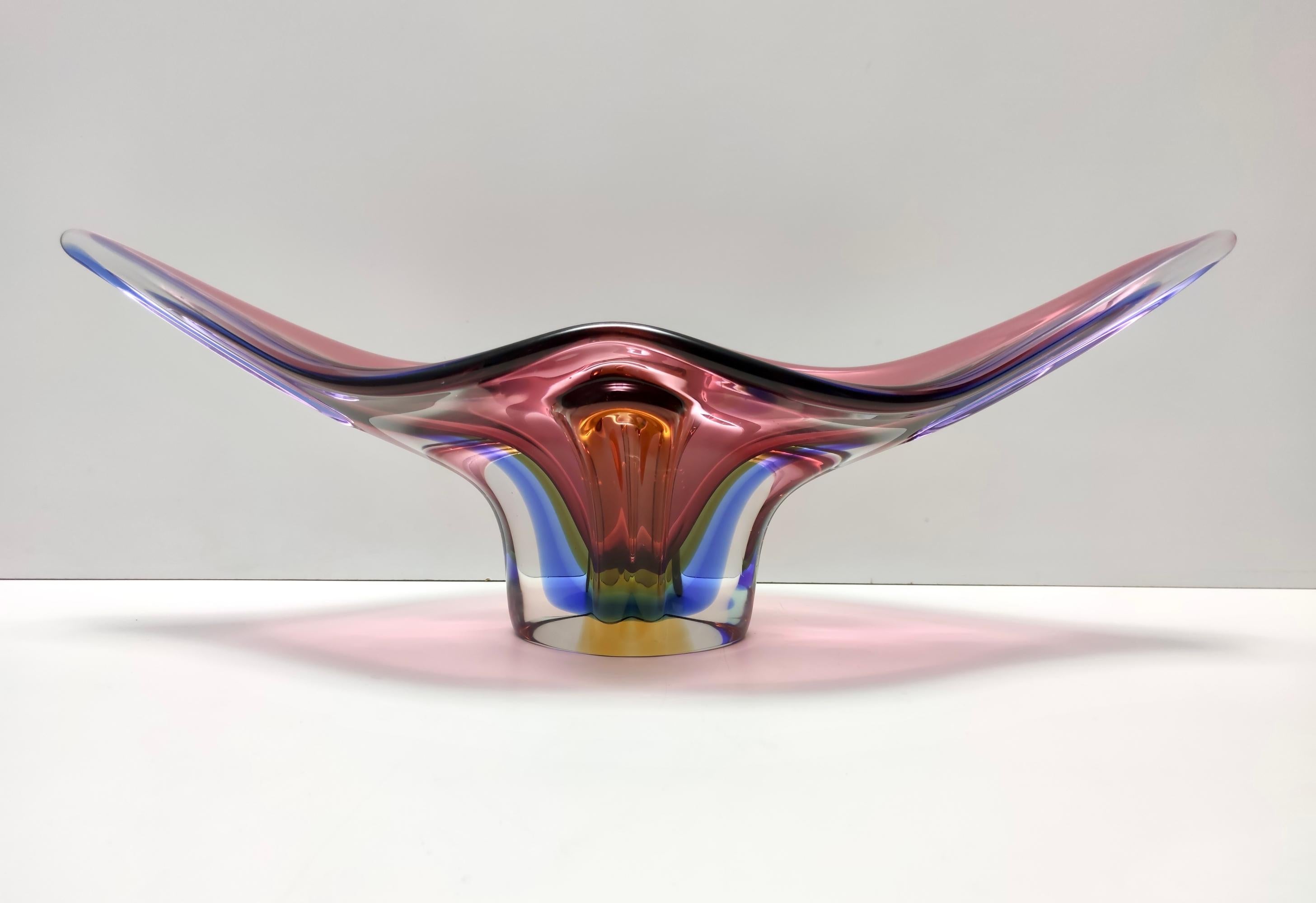 Grand bol ou centre de table en verre Sommerso rose vintage attribué à Flavio Poli Italie en vente 1